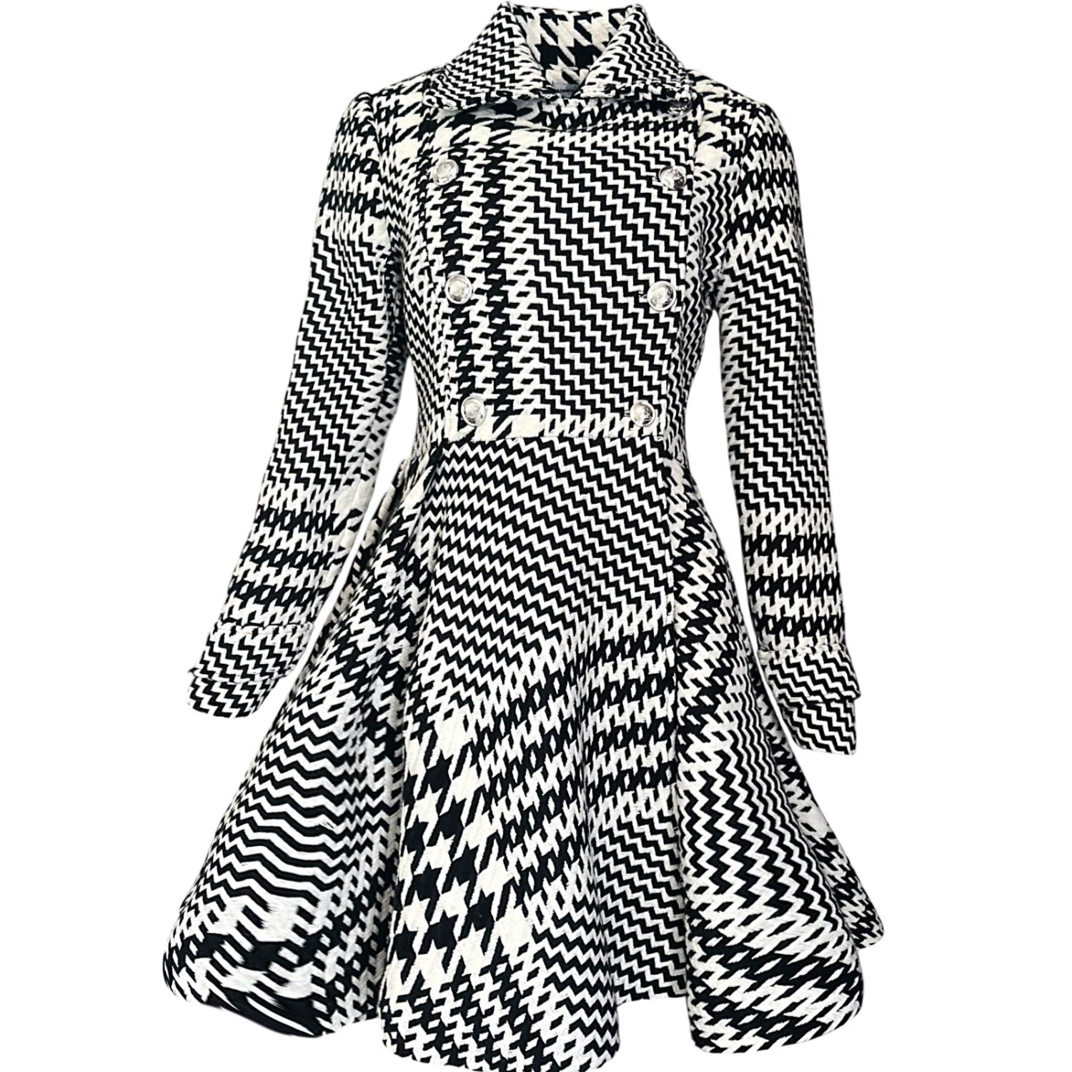 Adrenaline Fashion Women's Black / White Luxury Houndstooth Wool Coat Black White In Black