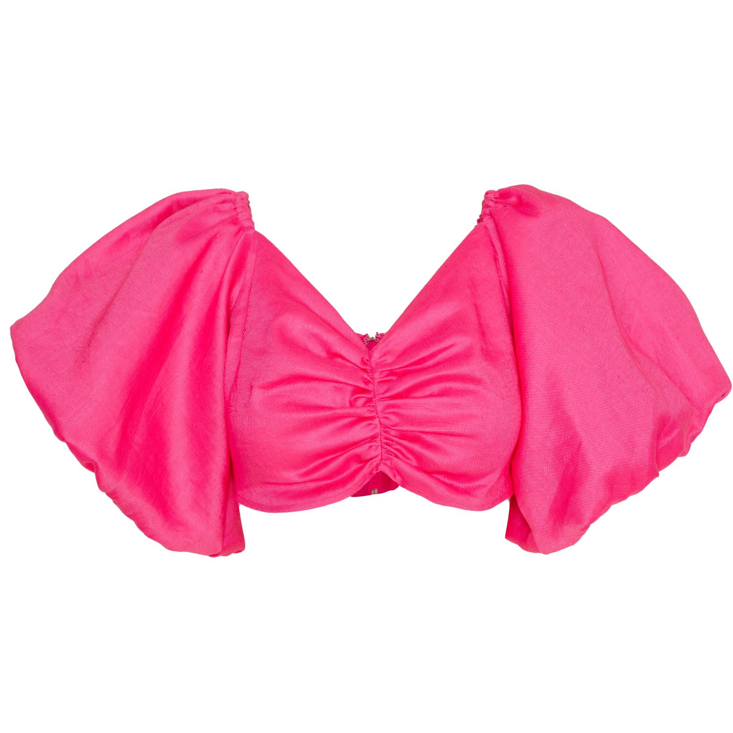 Ofuure Women's Linen Skye Puffy Sleeve Crop Top In Pink In Pink