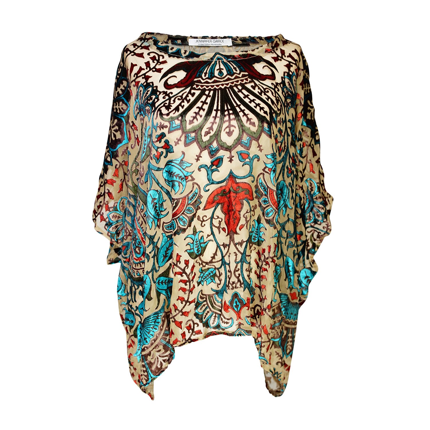 Jennafer Grace Women's Desert Teal Velvet Burnout Scarf Top In Blue