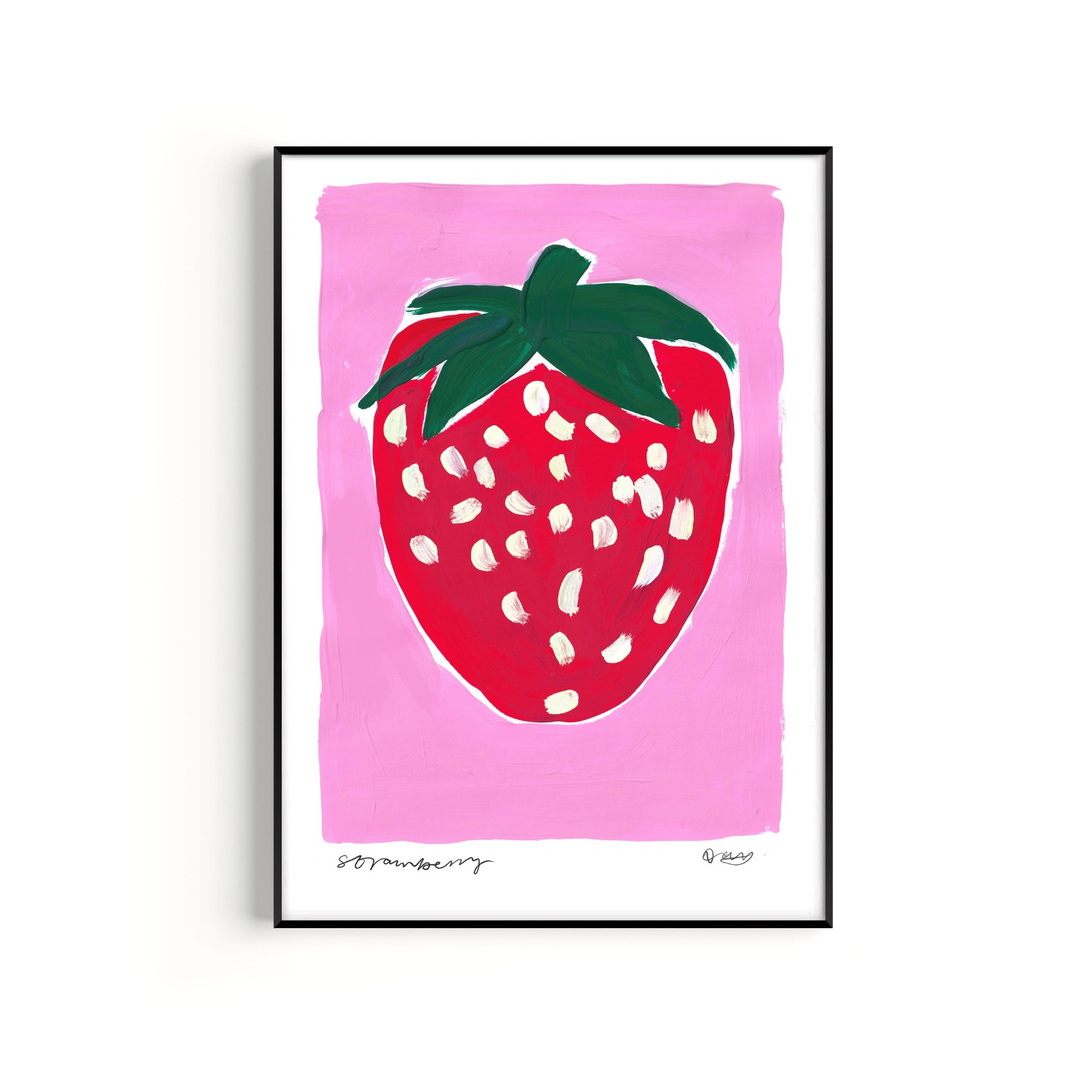 Natalie Cass Art Pink / Purple / Red Strawberry Hand Painted Art Print - A2