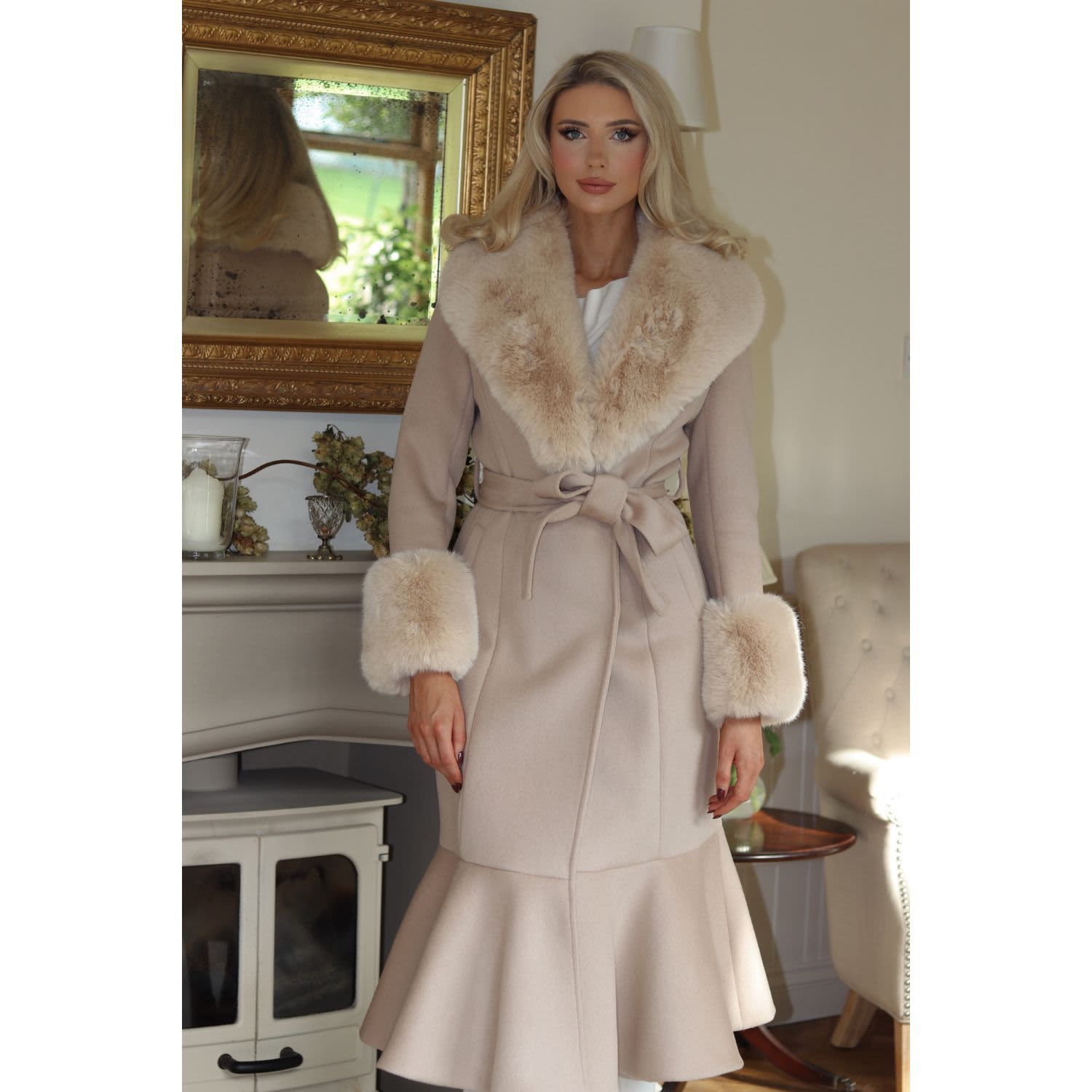 Westminster Cashmere Peplum Coat Beige by Hortons England