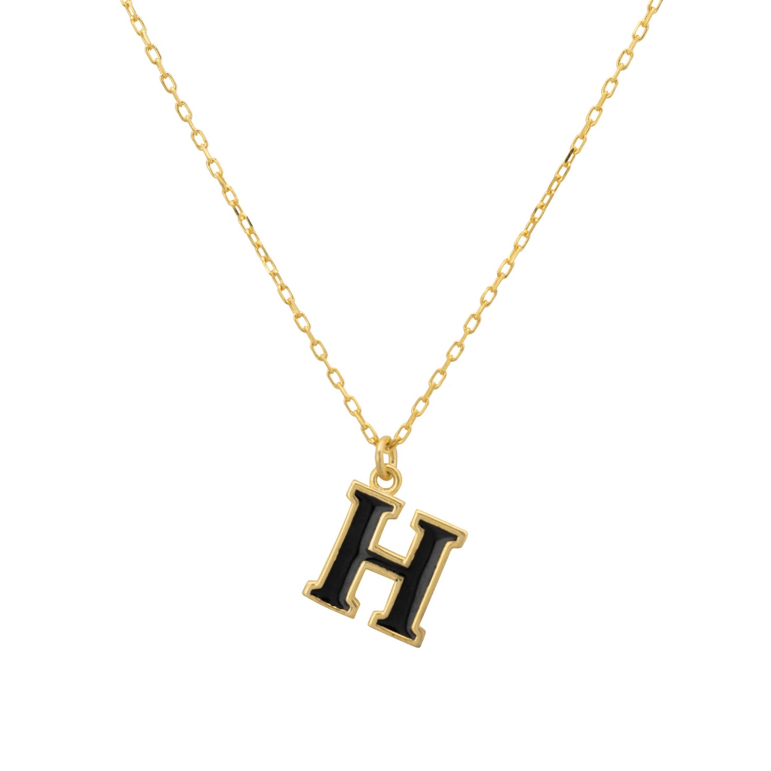 Women’s Gold / Black Initial Enamel Necklace Gold H Latelita