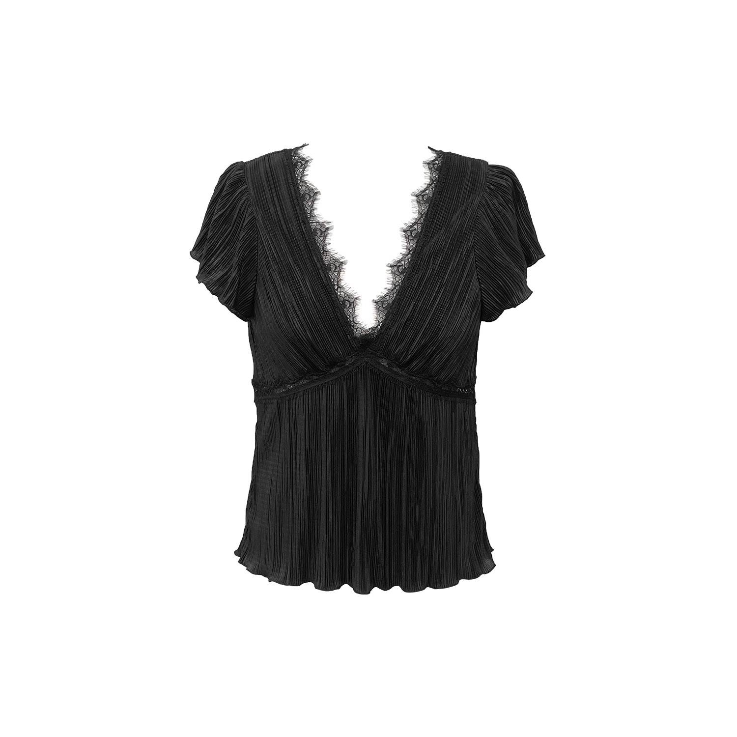 Anna Sui Women's Black Plissé V-neck Top