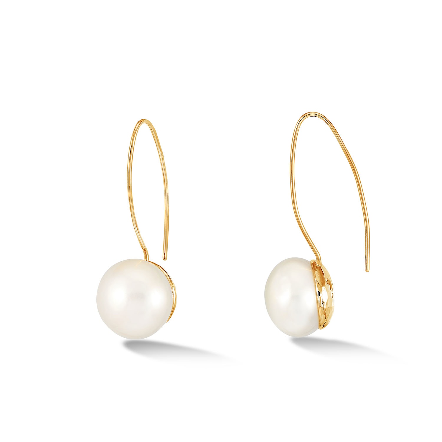 Dower & Hall Timeless 14mm Long White Pearl Earrings In Gold