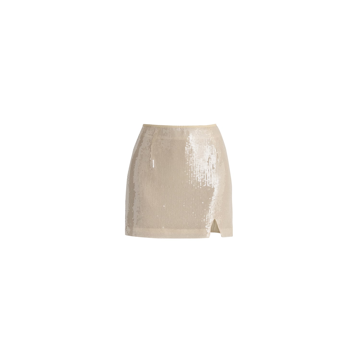 Paisie Women's Neutrals Sequin Mini Skirt With Slit In Cream In White