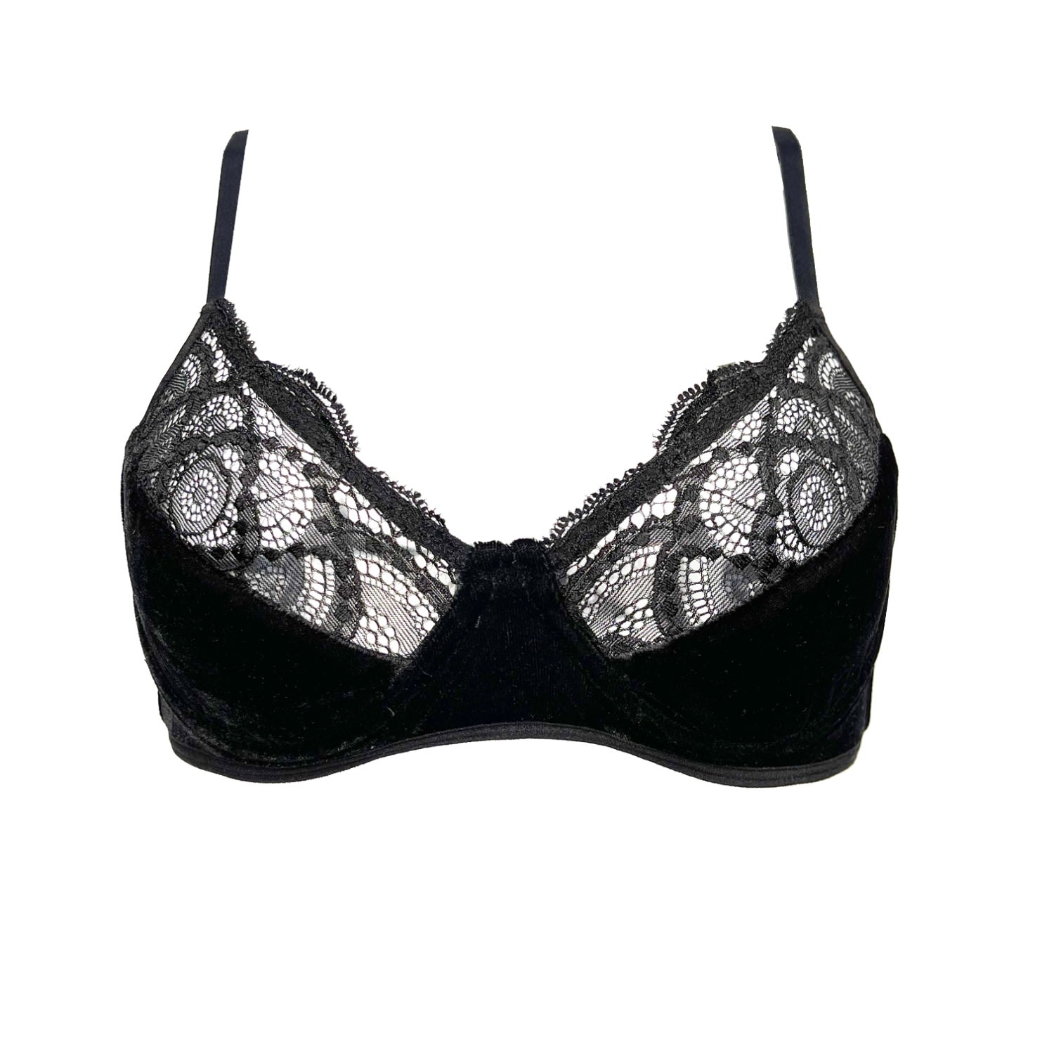 Women’s Black Iris Lace & Velvet Bra 34B Carol Coelho