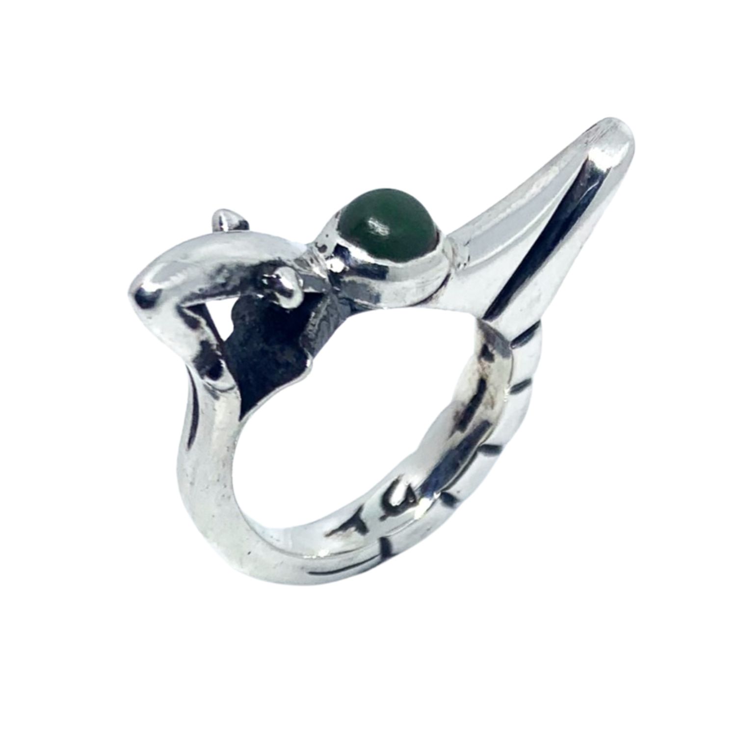 Tg-jewellery By Tamara Gervasio Women's Green / Silver The Bird Round Green Jade Cabochon Sterling Silver