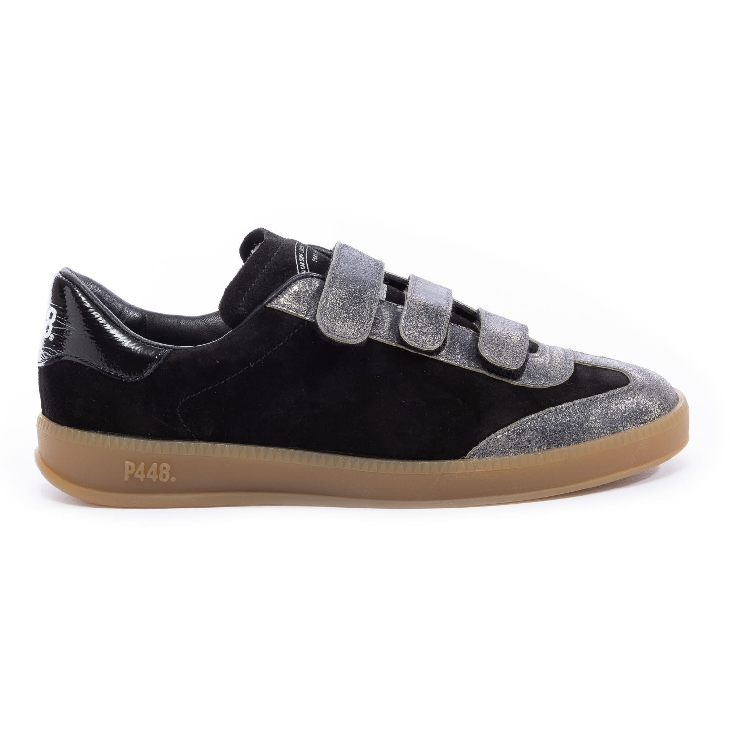 P448 Women's Monza Velcro Black Shine Sneaker In Black