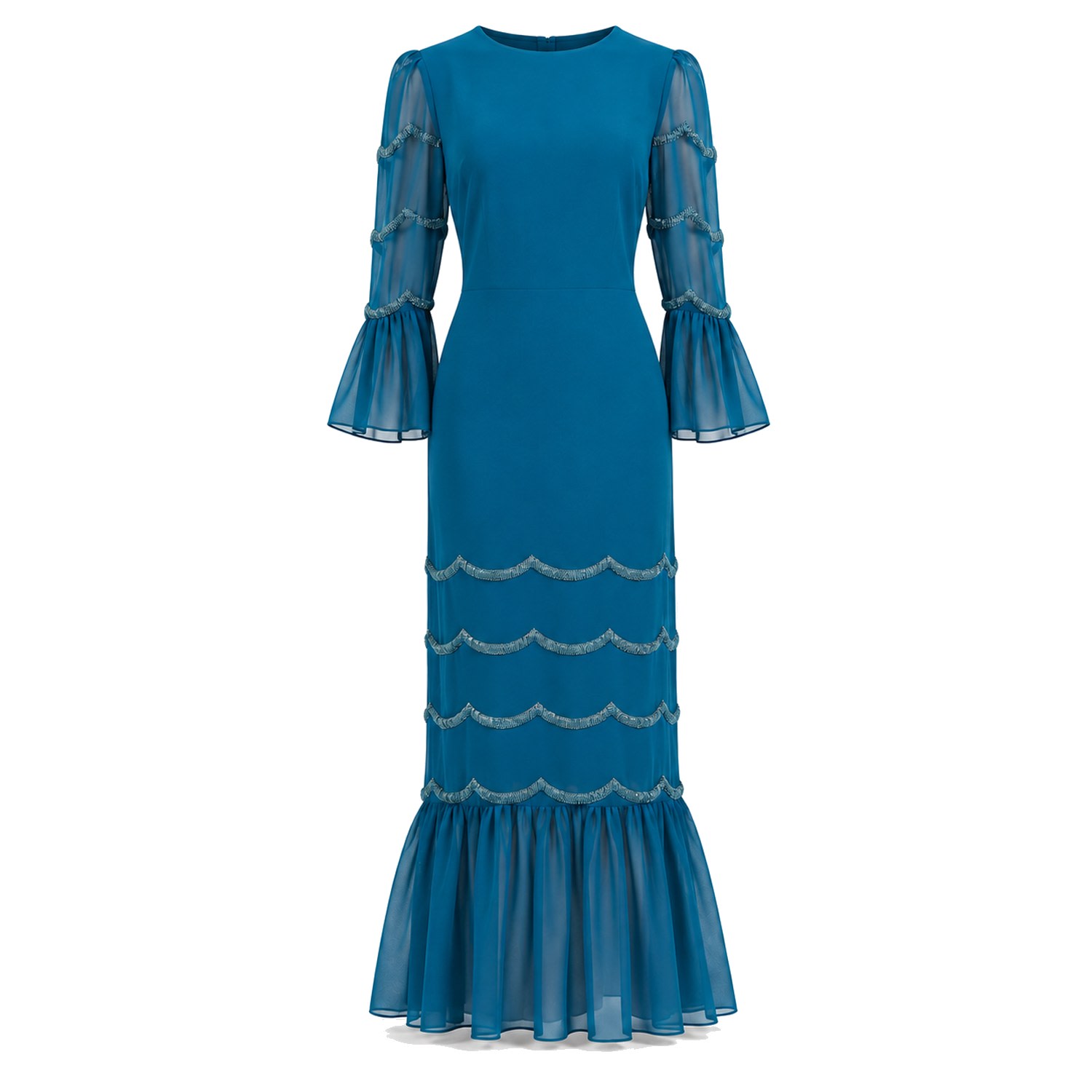 Rose & Nancy Women's Blue Georgina Teal Hand Embellished Midi Dress
