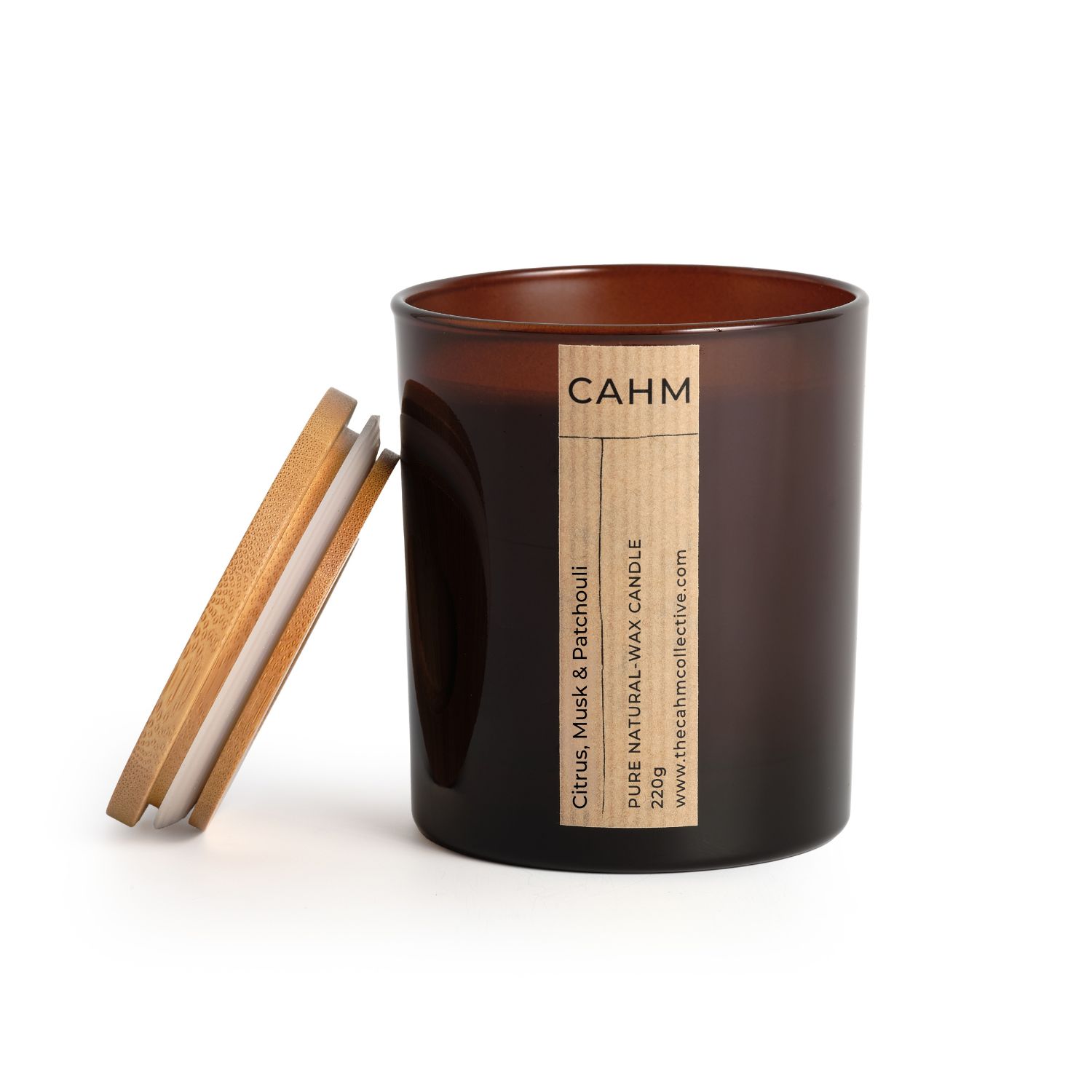 Cahm Neutrals / Green / Brown Citrus, Musk & Patchouli Luxury Amber Candle