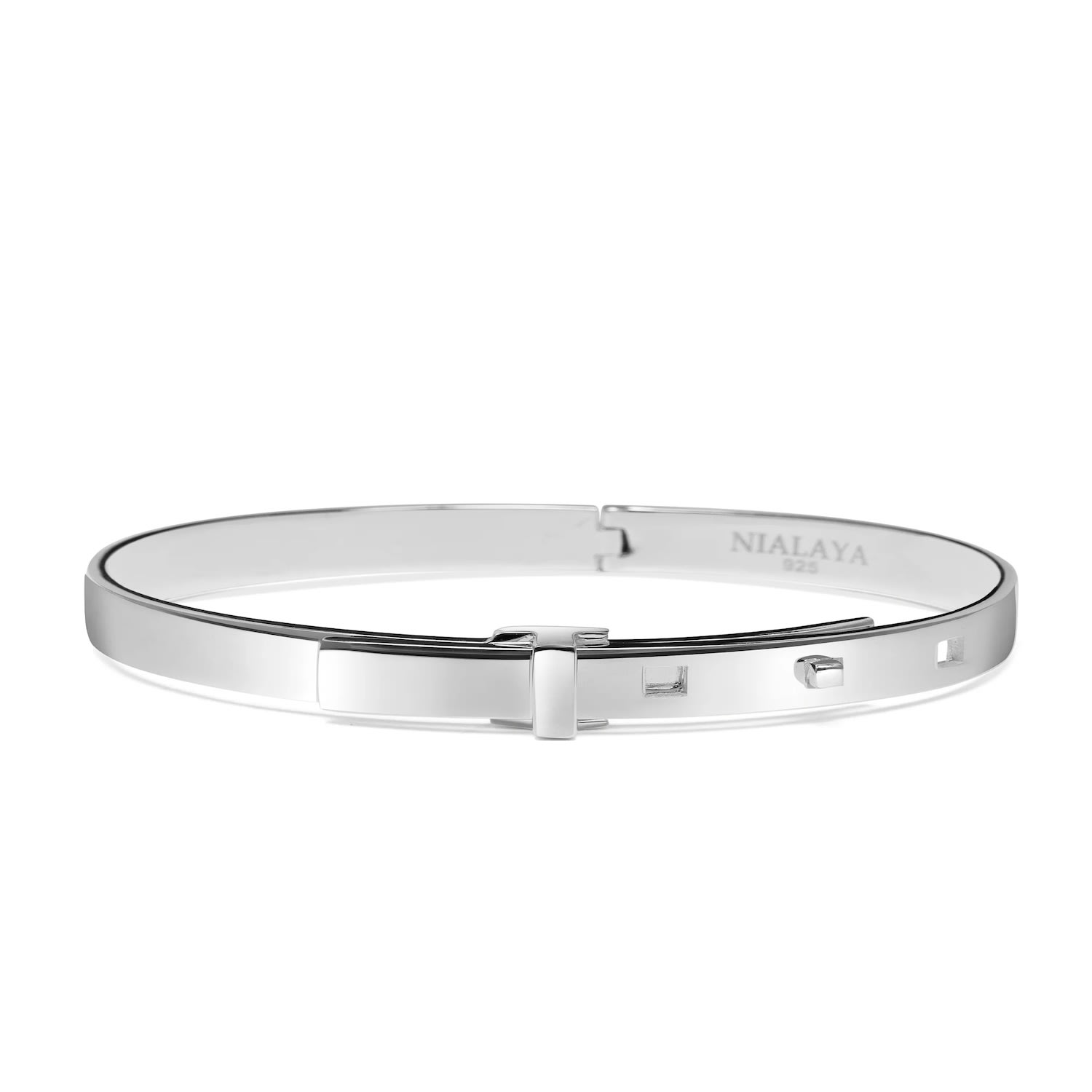 Men’s Sterling Silver Bangle With Buckle Closure Nialaya