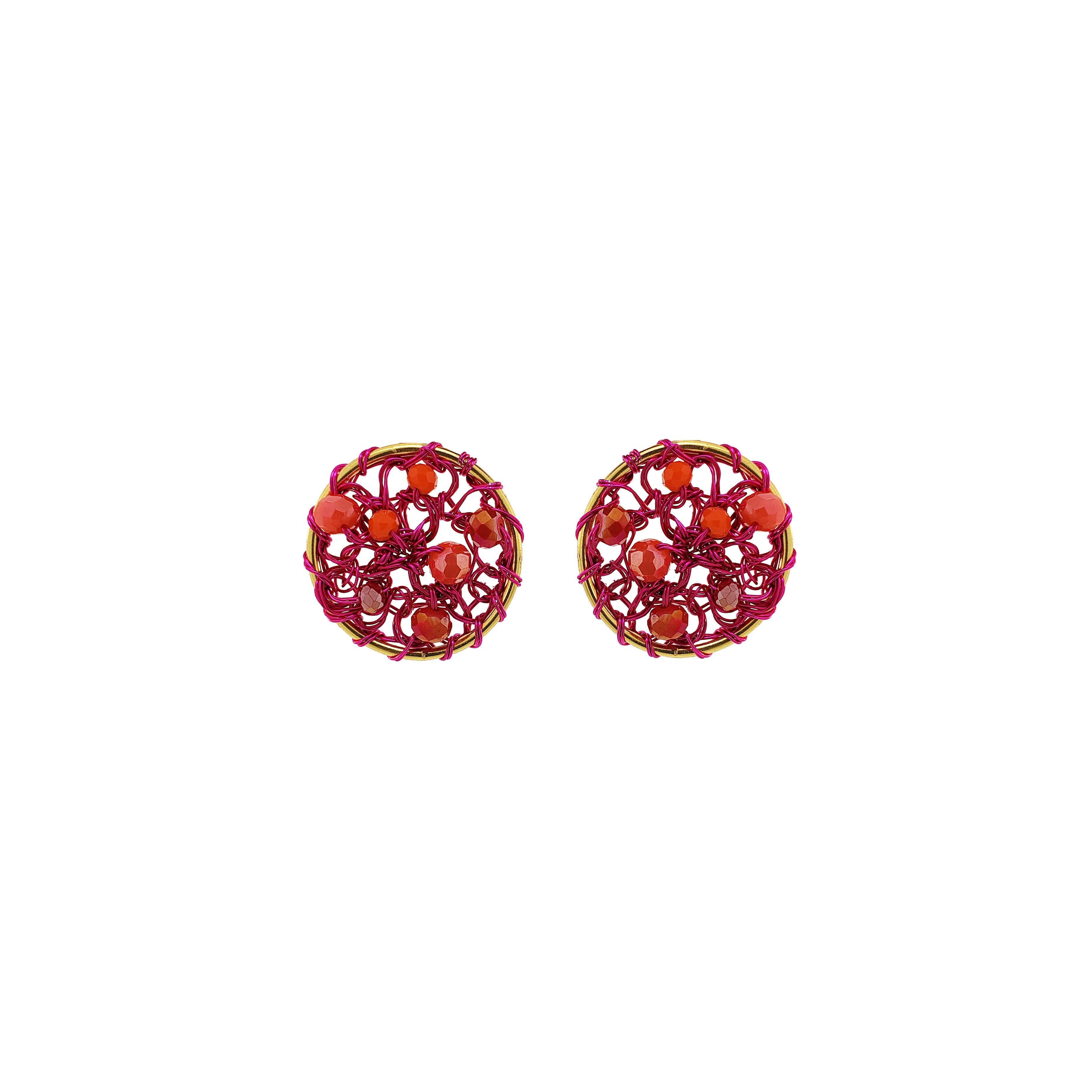 Lavish By Tricia Milaneze Women's Gold / Pink / Purple Neon Fuchsia Mix Moira Mini Post Handmade Earrings