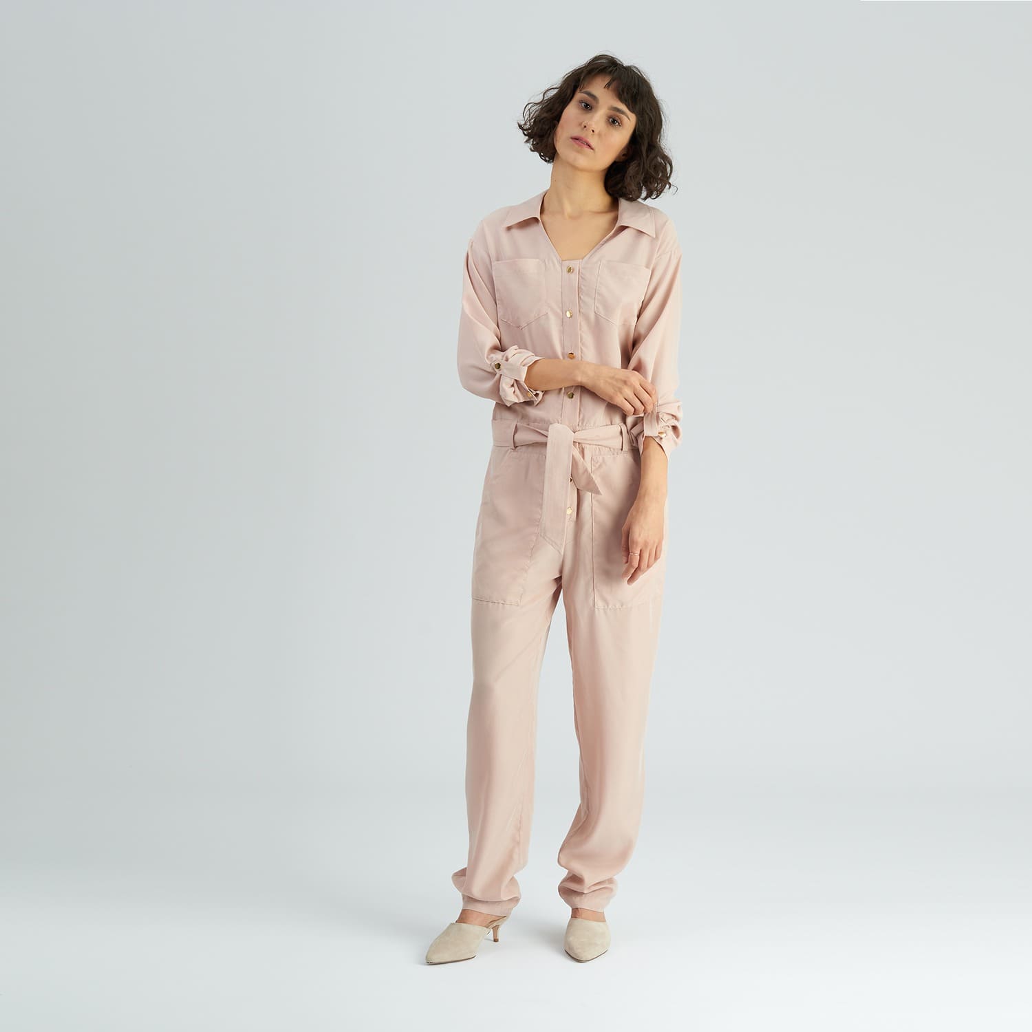 tan long sleeve jumpsuit