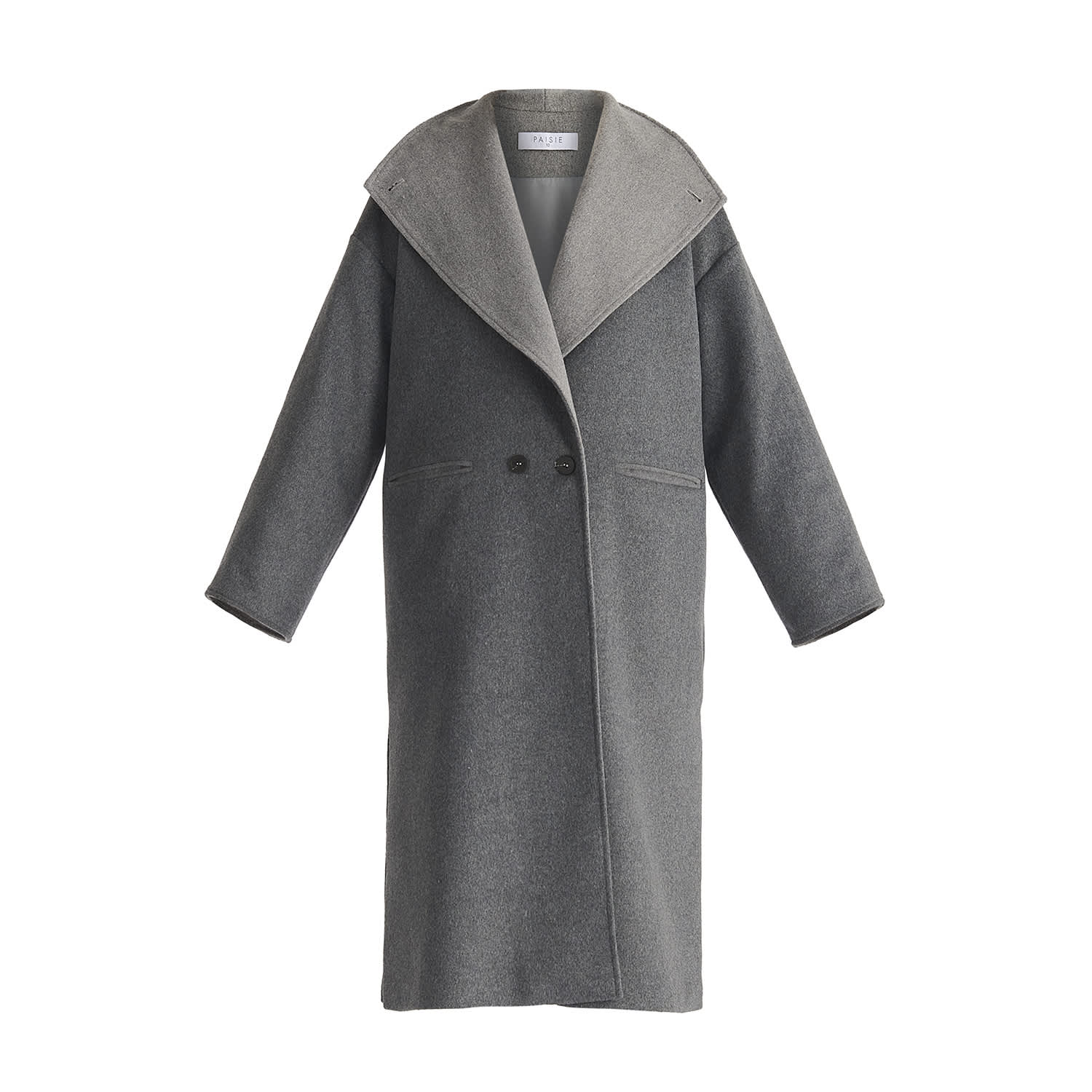 Two-Tone Double Breasted Wool Blend Coat In Grey | PAISIE | Wolf