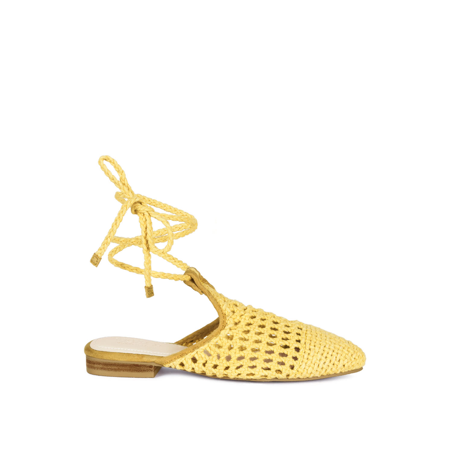 Rag & Co Women's Bartsi Yellow Handwoven Tie Up Flat Mules By