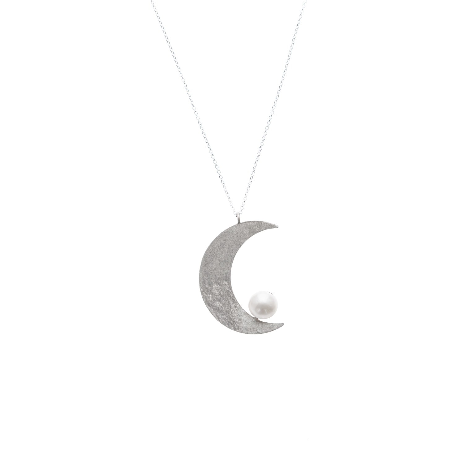 Silver Moon Women's Sterling Silver Necklace With Pendant And Pearl - Tear Of The Moon In Silver