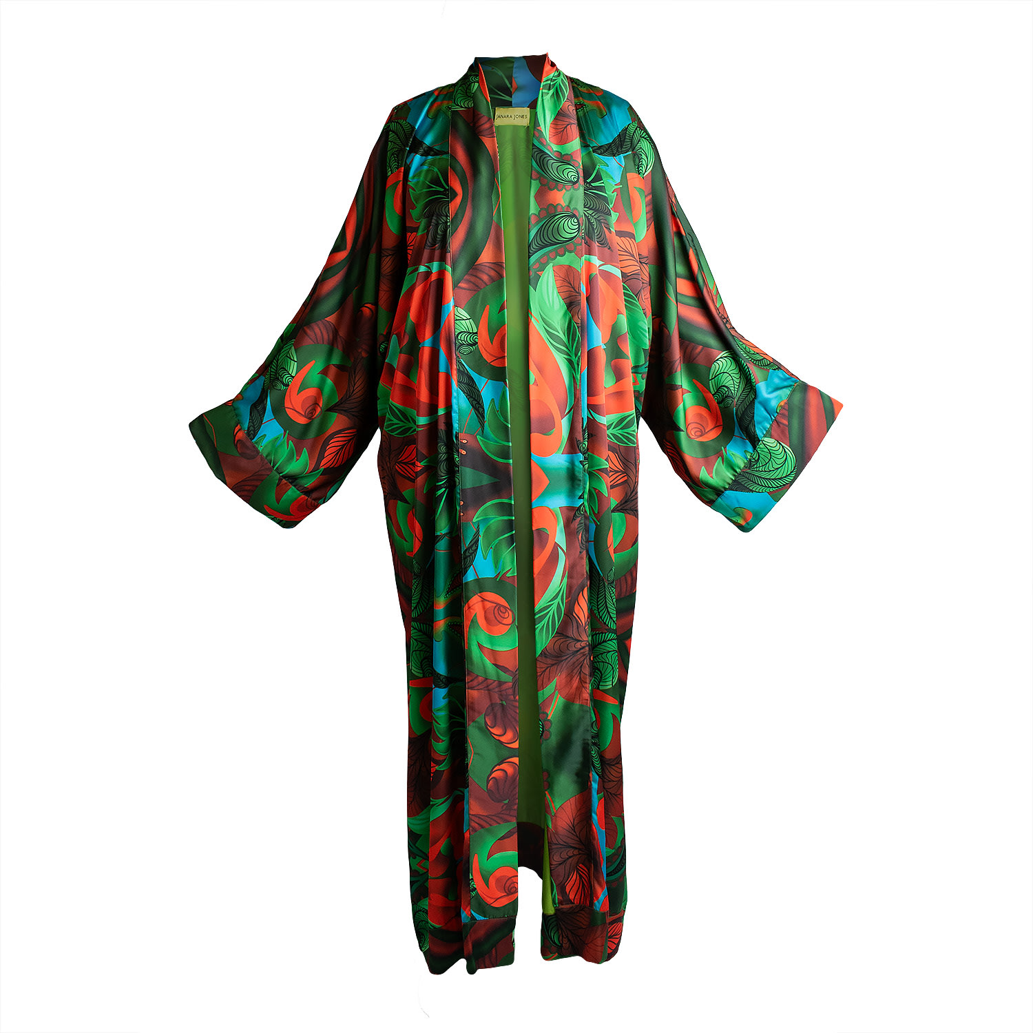 Janara Jones Women's Green Autumn Paisley Print Satin Maxi Abaya Kaftan In Green