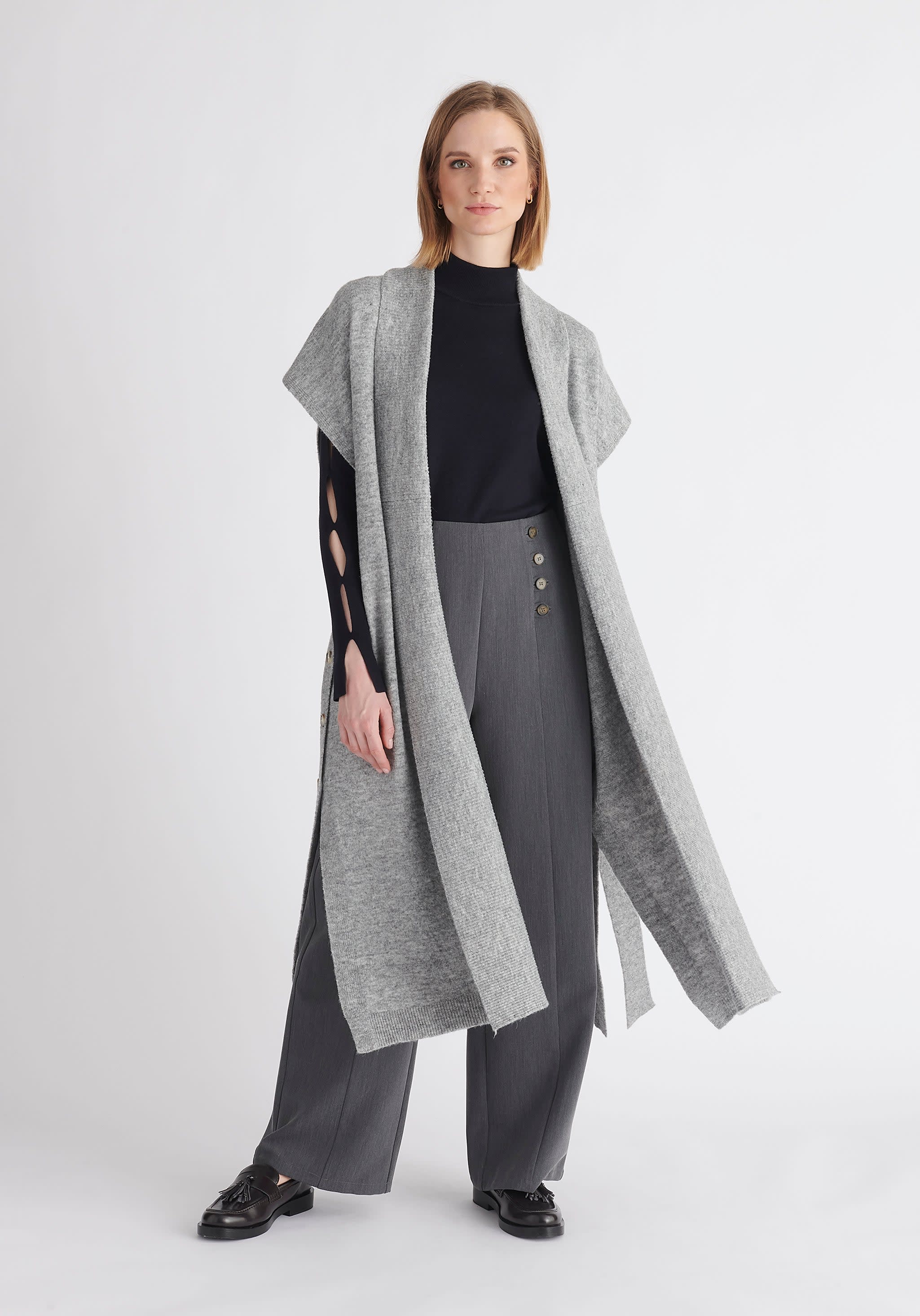 Gray sleeveless deals cardigan
