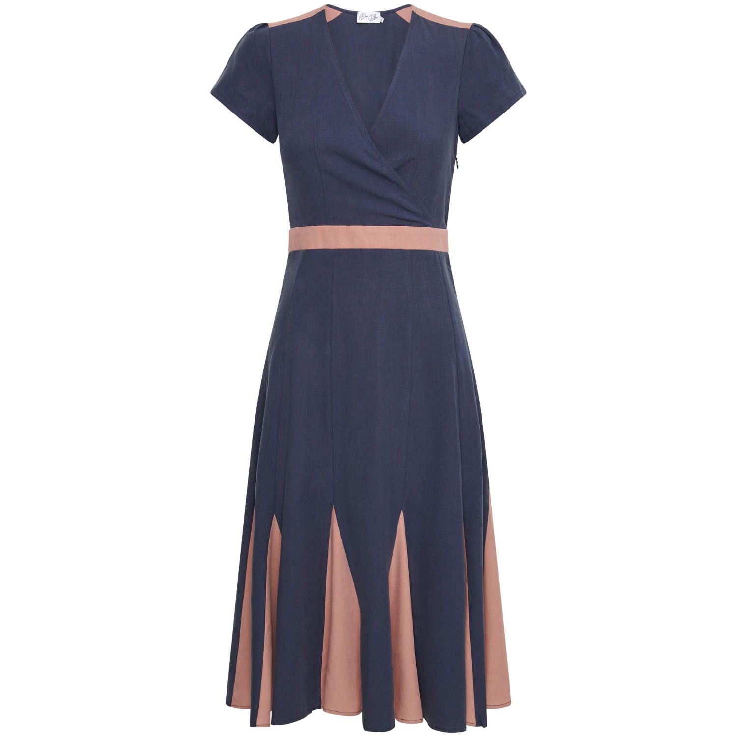 Women’s Blue / Pink / Purple Lillian Lushing Midi Dress With Fluted Godet Panels In Denim And Blush Pink Extra Small Deer You