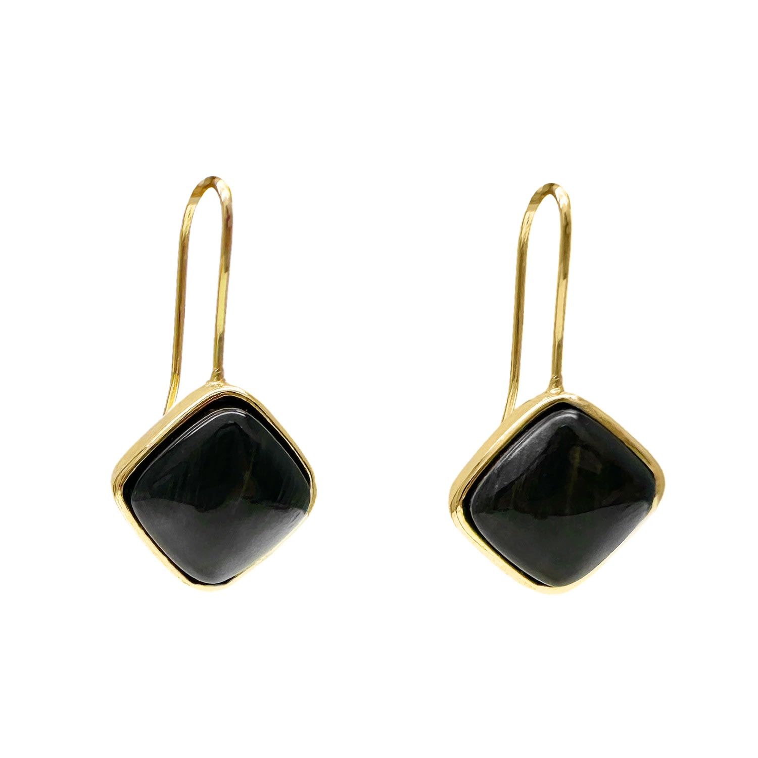 Farra Women's Stylish Square Black Obsidian Hook Earrings In Gold