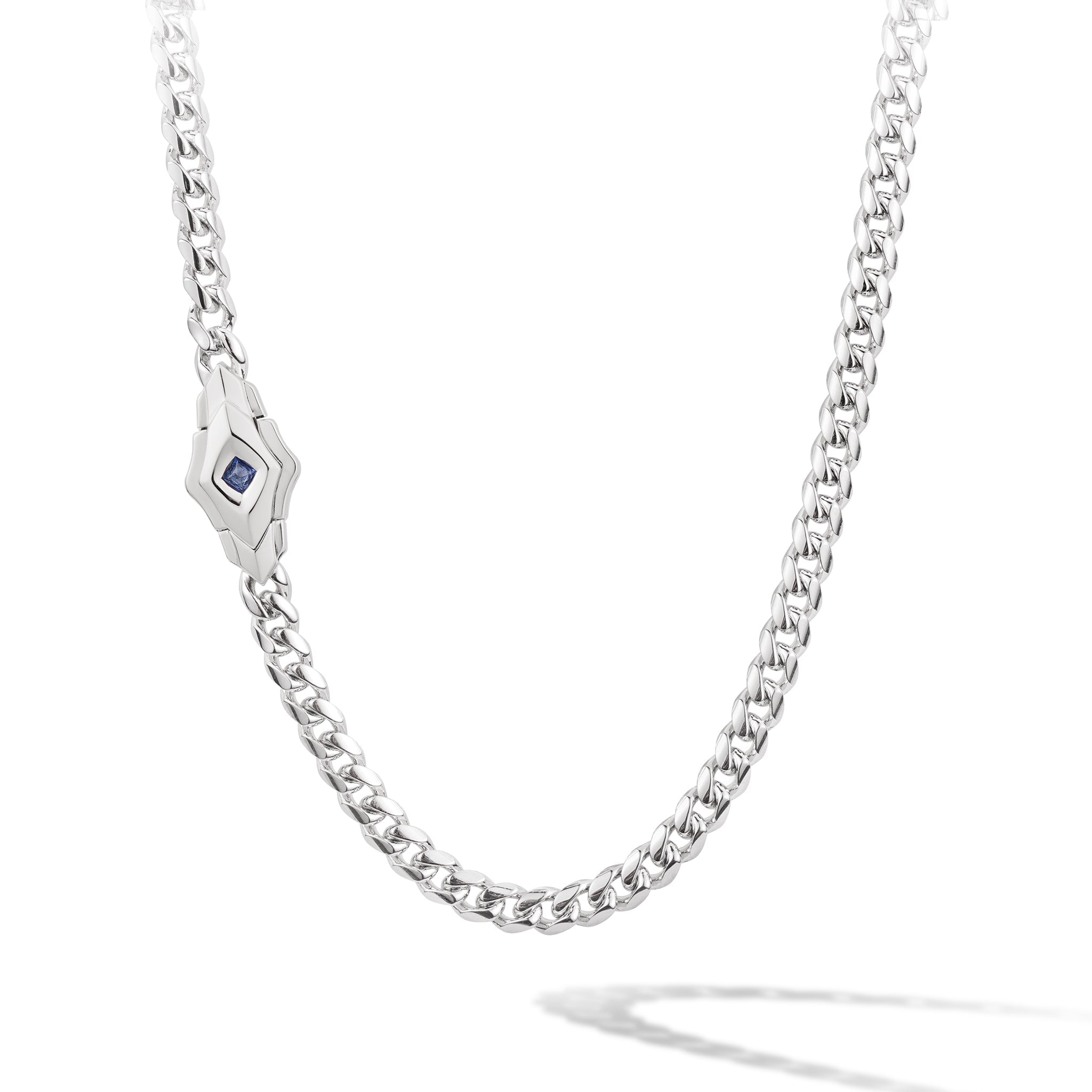 Men’s Ceylon Sapphire Clasp Silver Chain Necklace Awnl