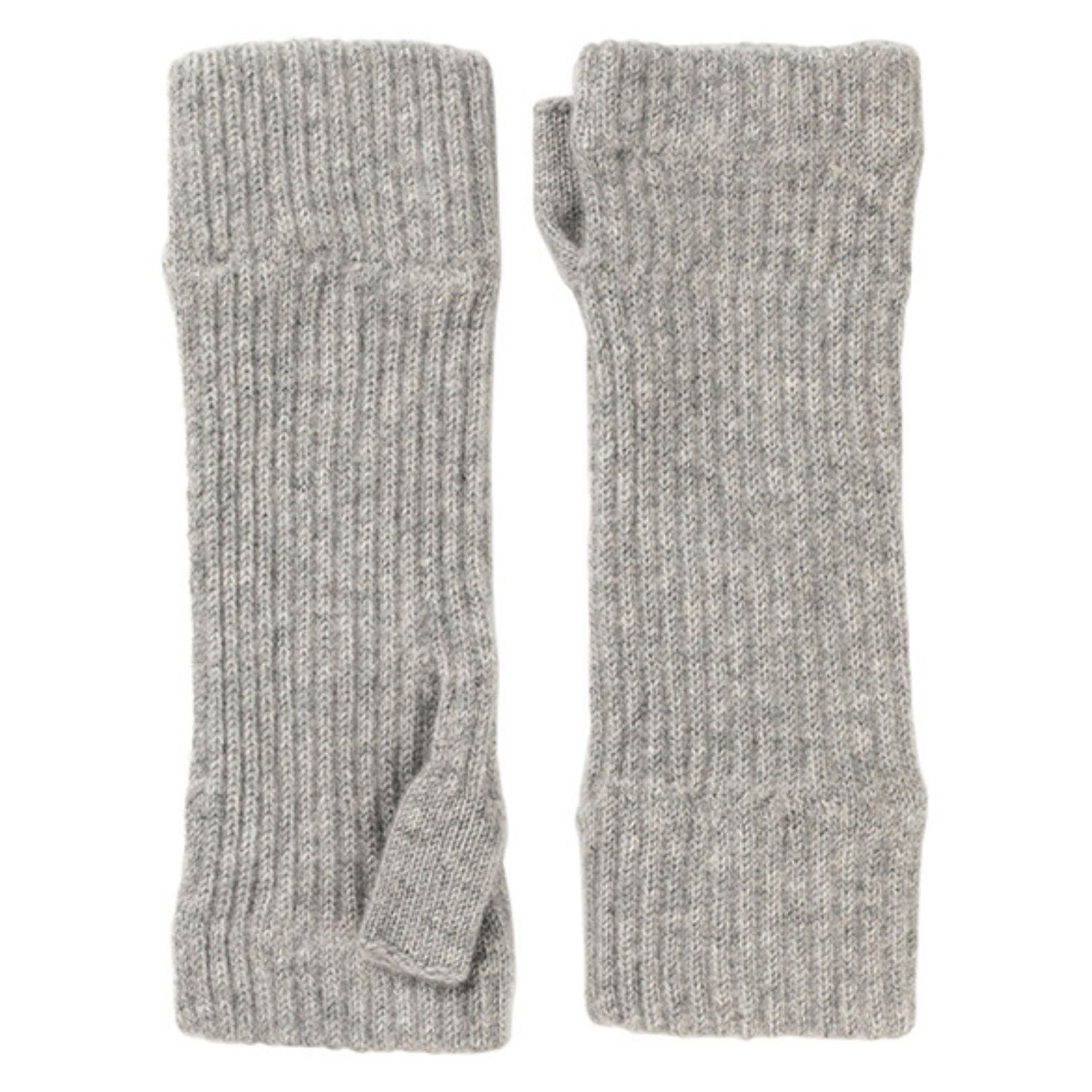 Ladies Light Grey Ribbed Cashmere Wrist-Warmers | Kinalba