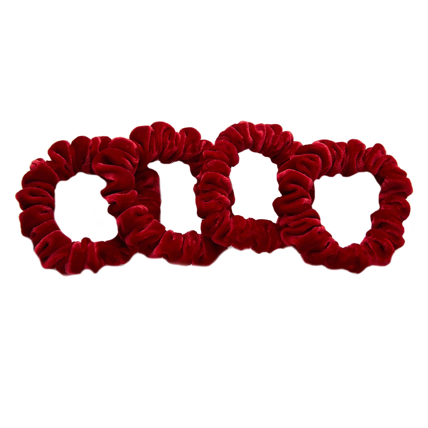 Women's Red Silk Velvet Handmade Mini Scrunchie Set Of Four, Lipstick Collection In Dragon Blood | One Size | Soft Strokes Silk