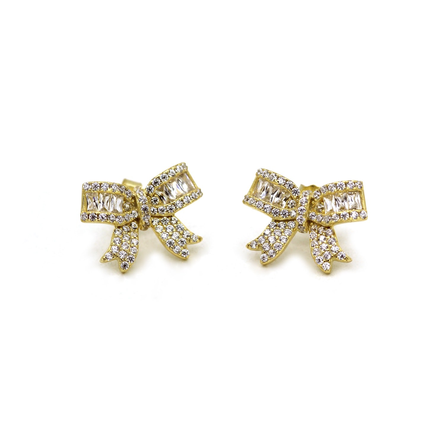 Vicstonenyc Fine Jewelry Men's Elegant Ribbon Gold Stud Earrings For Women