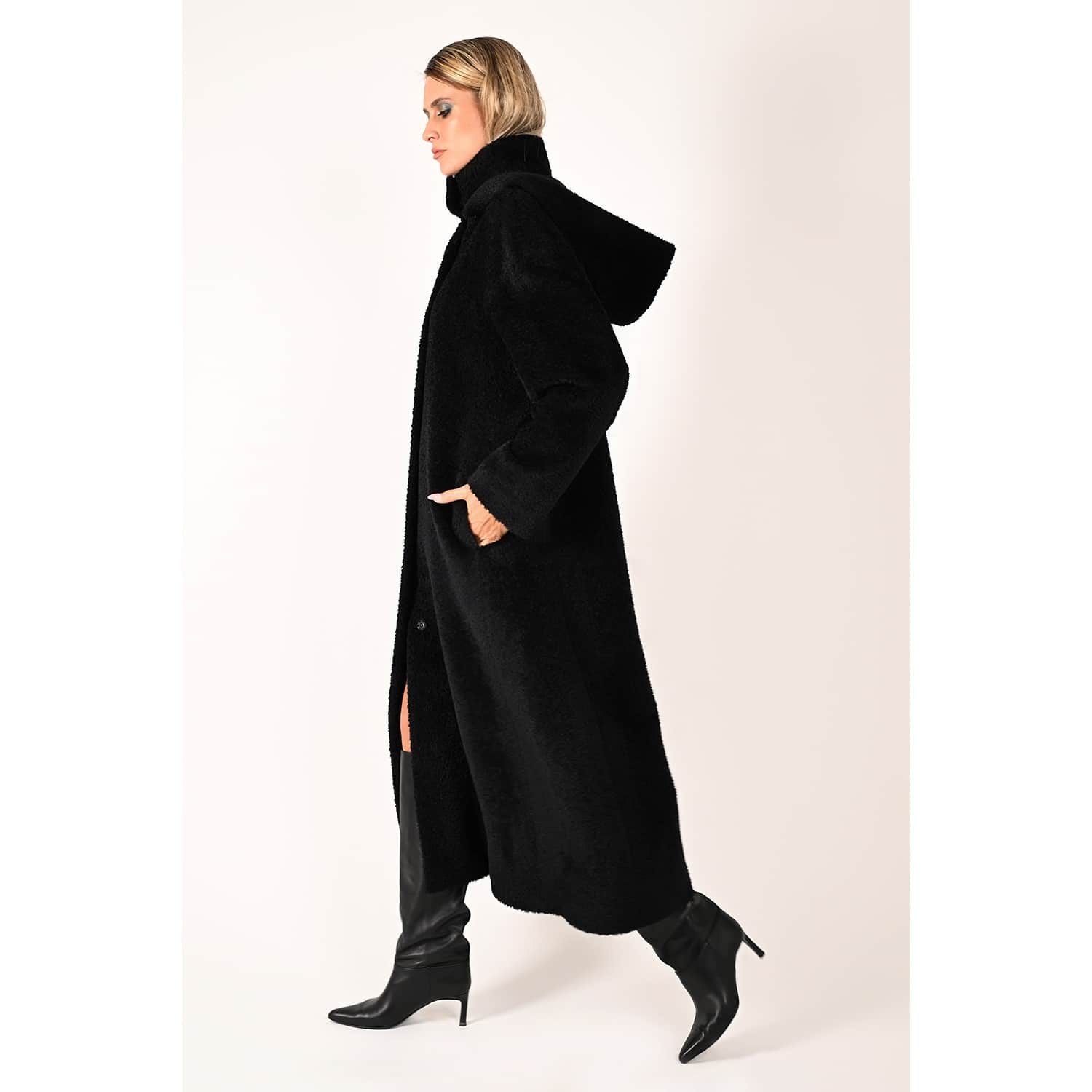 Alpaca Black Midi Coat | MERLENNE | Wolf & Badger