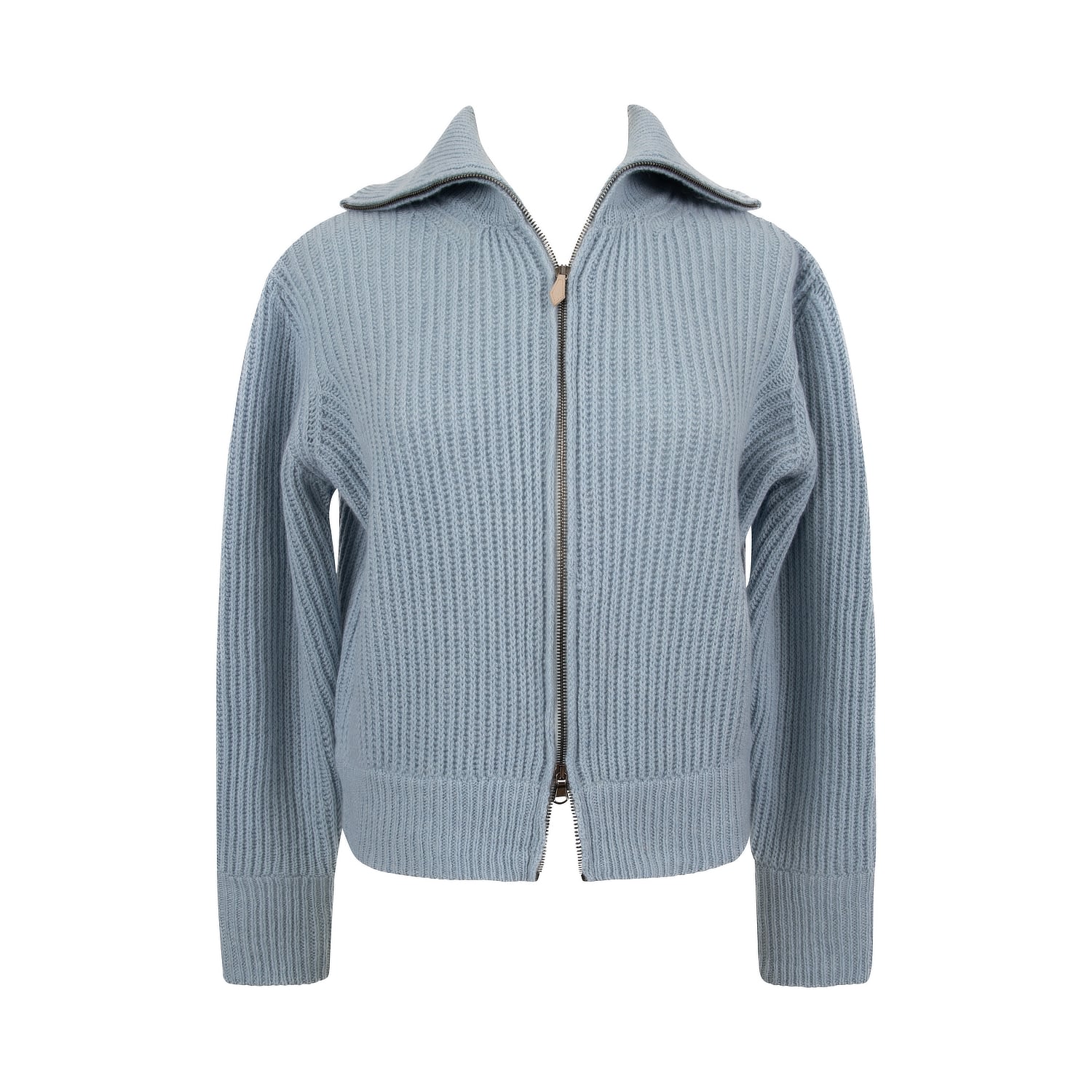 Women’s Ribbed Cashmere Zip-Up Cardigan In Pale Blue Small Caz Studio