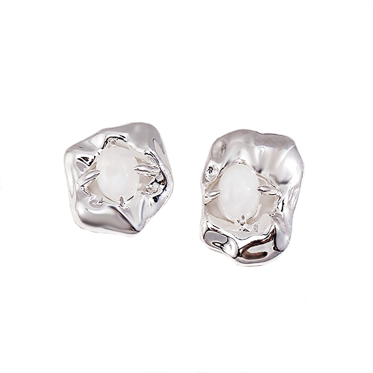Ms. Donna Women's Grey Asymmetric Sterling Silver With Opal Stone Stud Earring In Gray