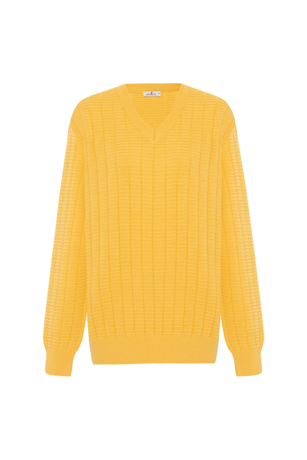 Peraluna Men's Yellow / Orange Zacha V-neck Waffle Knit Pullover In Yellow In Yellow/orange