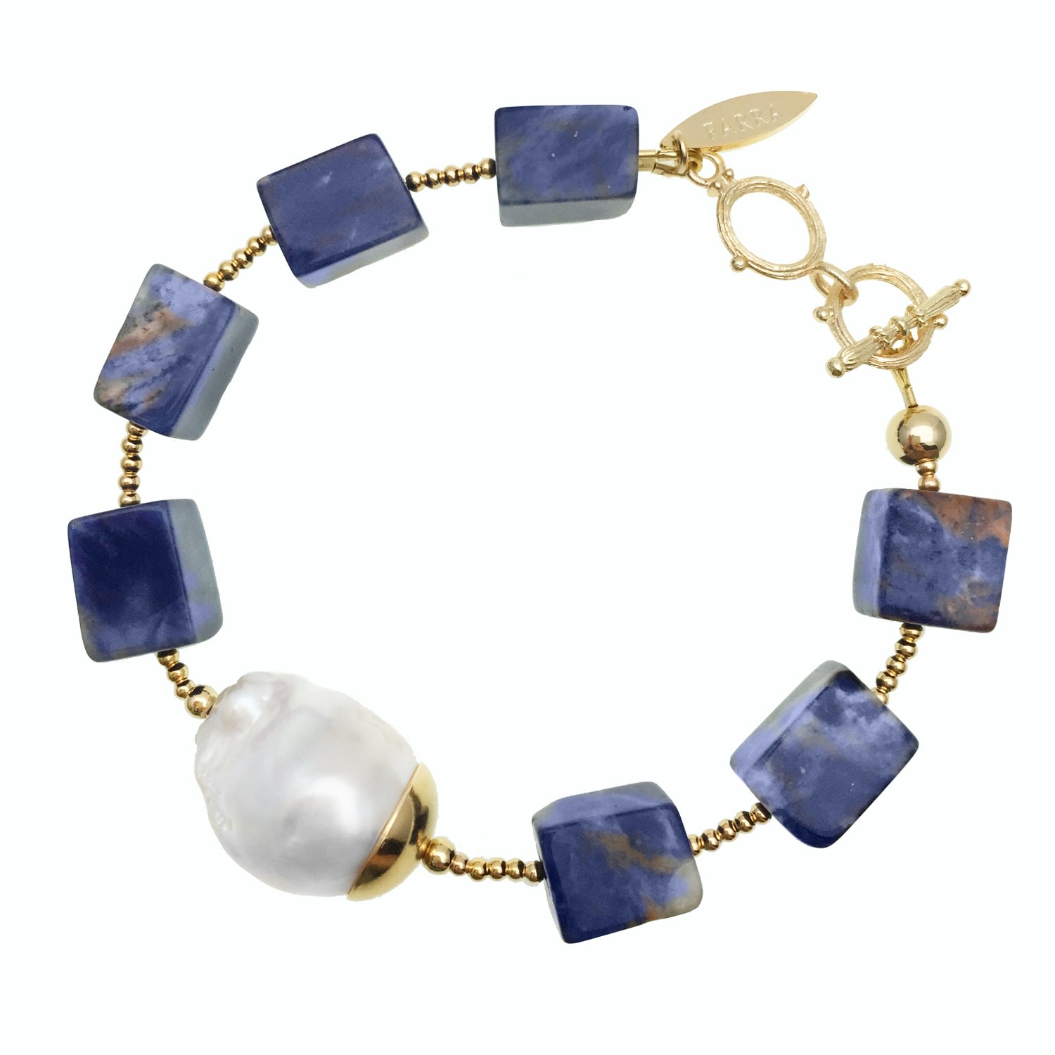 Farra Women's Blue / White Square Lapis Lazuli With Baroque Pearl Bracelet In Multi