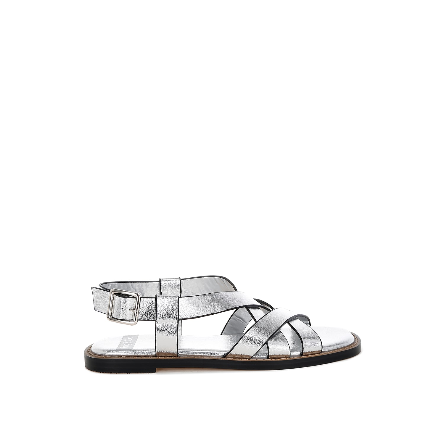Rag & Co Women's Silver Doata Metallic Genuine Leather Buckled Flats In Silver