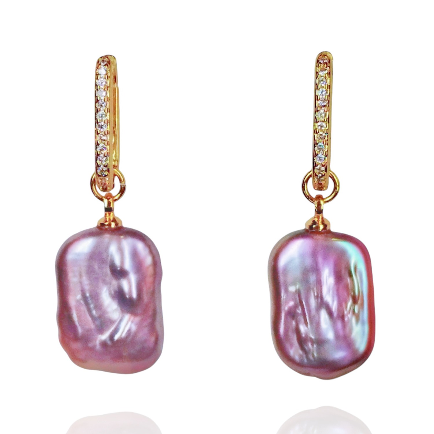 Rectangular Pink Baroque Pearl Earrings | Ninemoo | Wolf