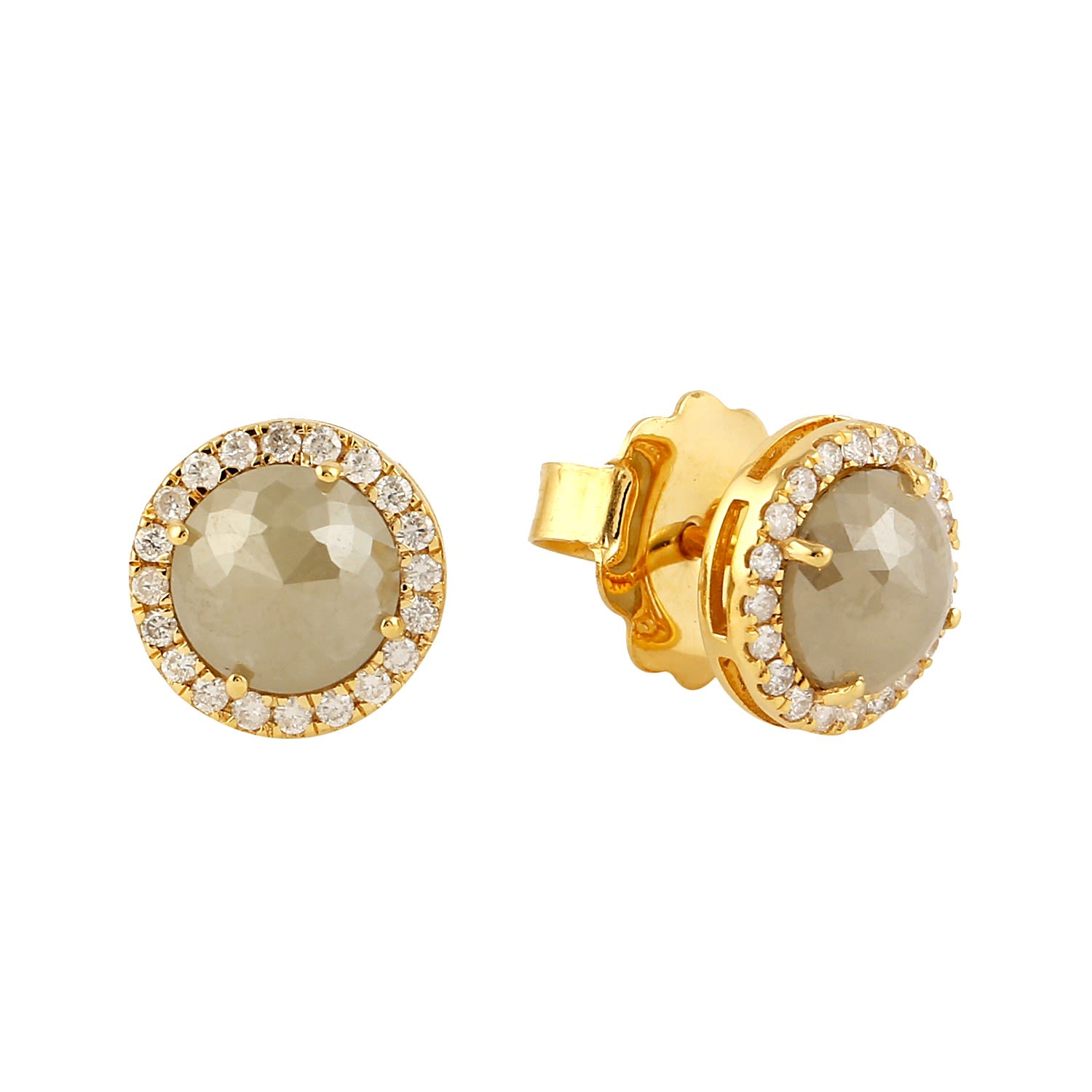 Women’s Gold / White / Brown 18K Solid Yellow Gold With Round Ice Diamond Stud Earrings Handmade Jewelry Artisan