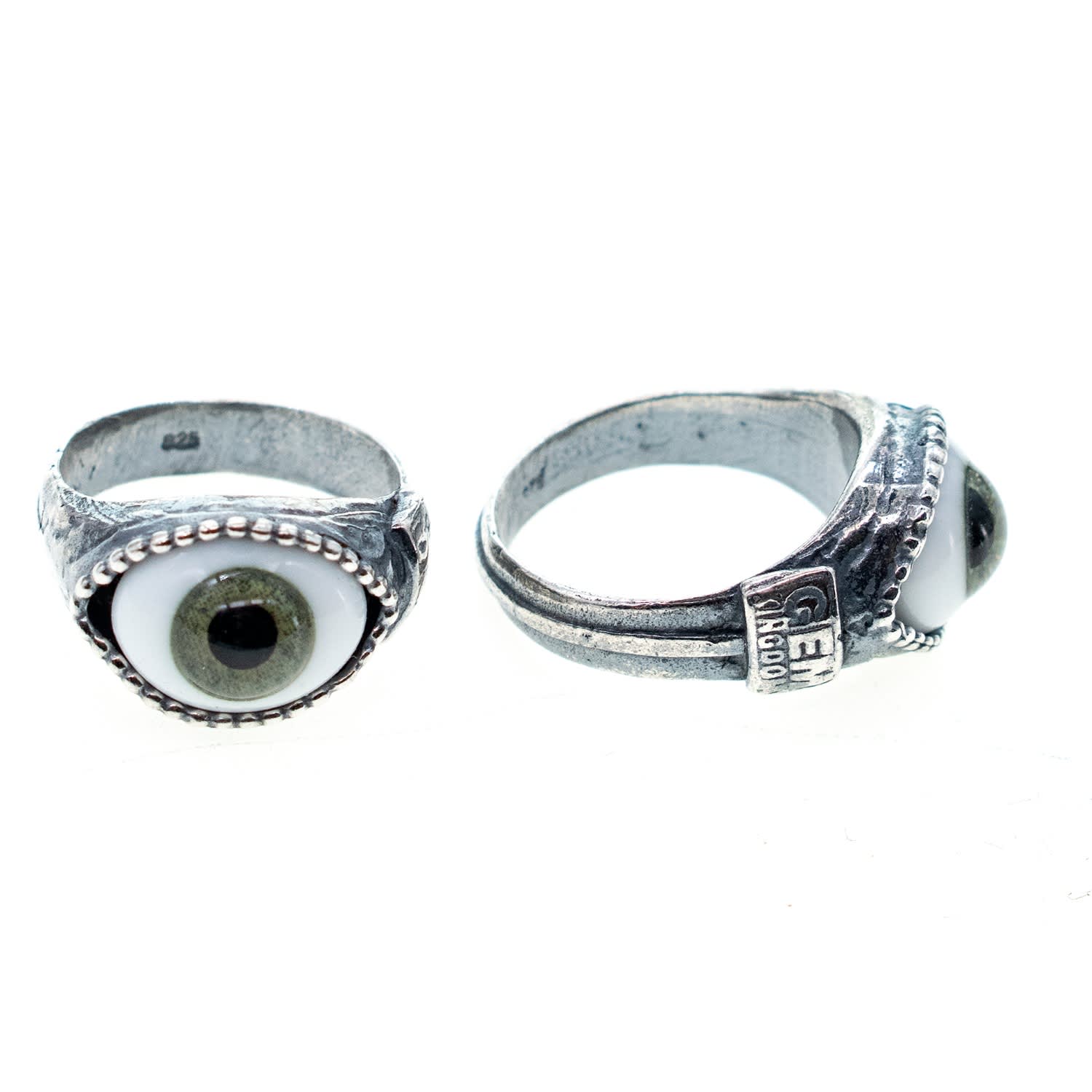 Gem Kingdom Women's Green / Silver Eye Love You Ring Green In Multi