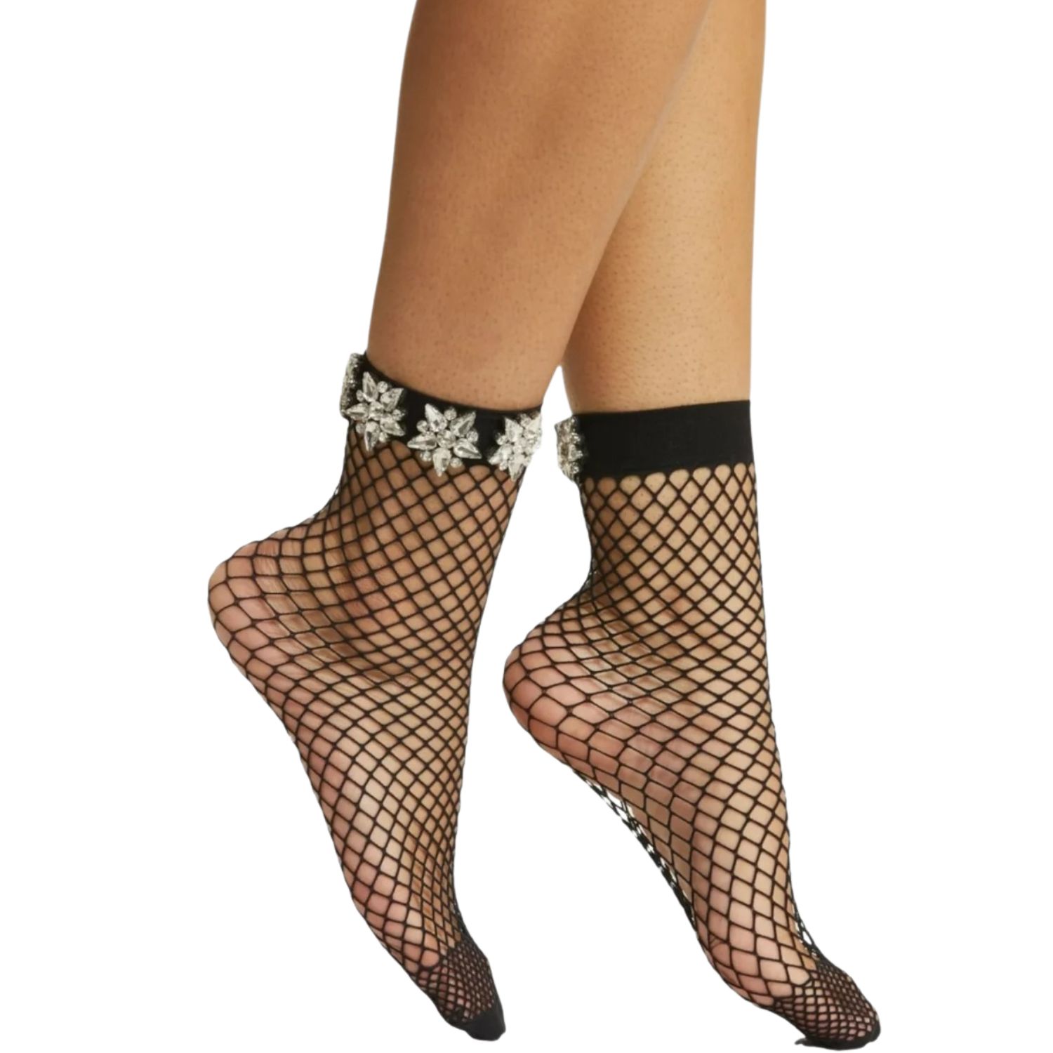 High Heel Jungle By Kathryn Eisman Women's Crystal Couture Fishnet Socks - Black In Black