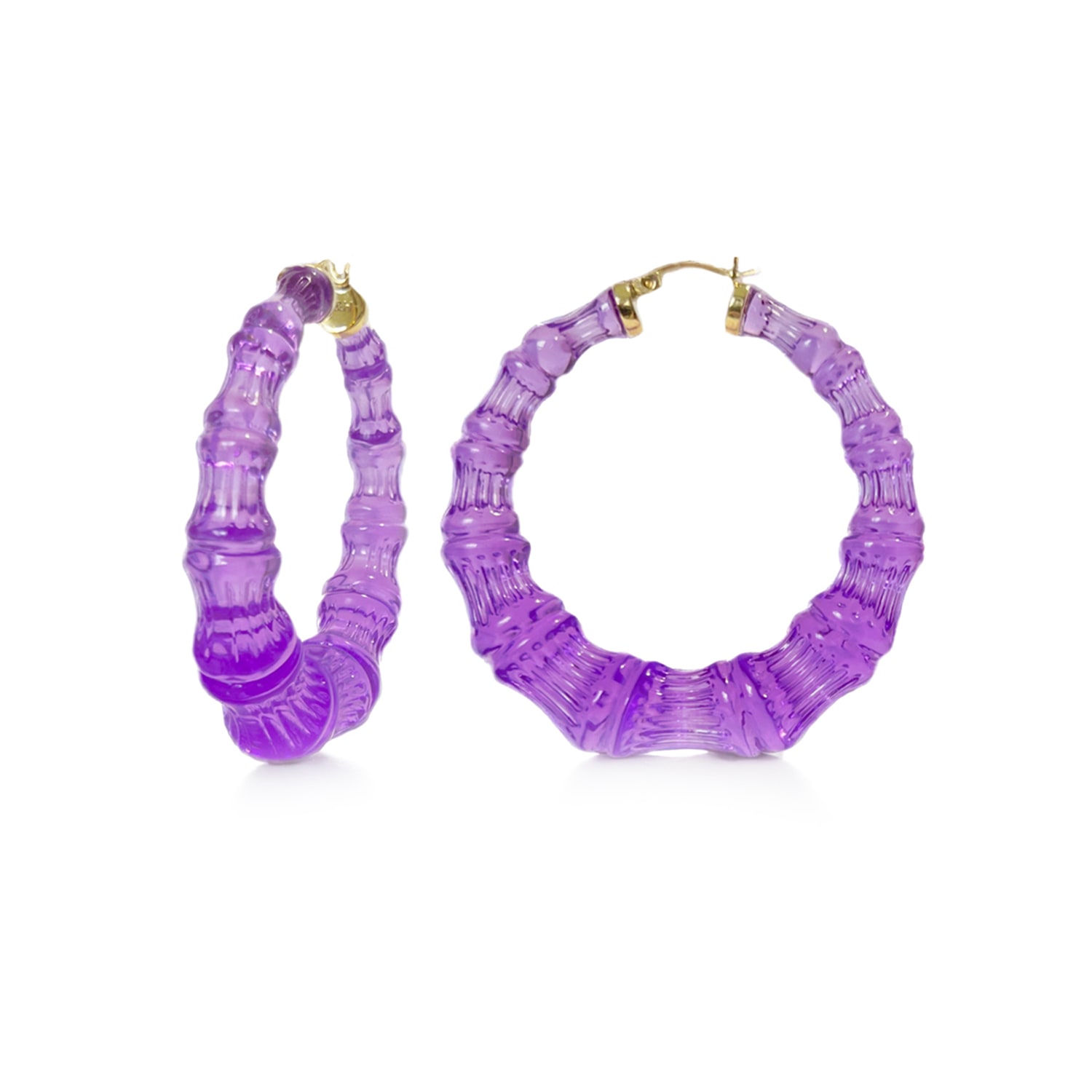 Gold & Honey Women's Pink / Purple / Gold Bamboo Hoop Earrings In Purple Grape