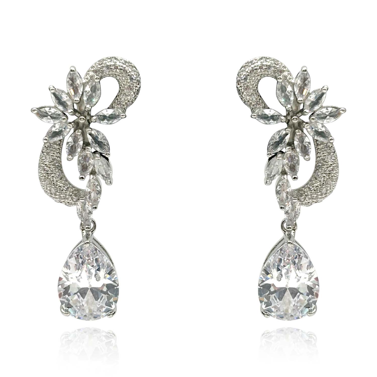 Women’s Neutrals Clip On Diamond Cubic Zirconium Navette Earrings With Pear Shape Drops Michael Nash Jewelry