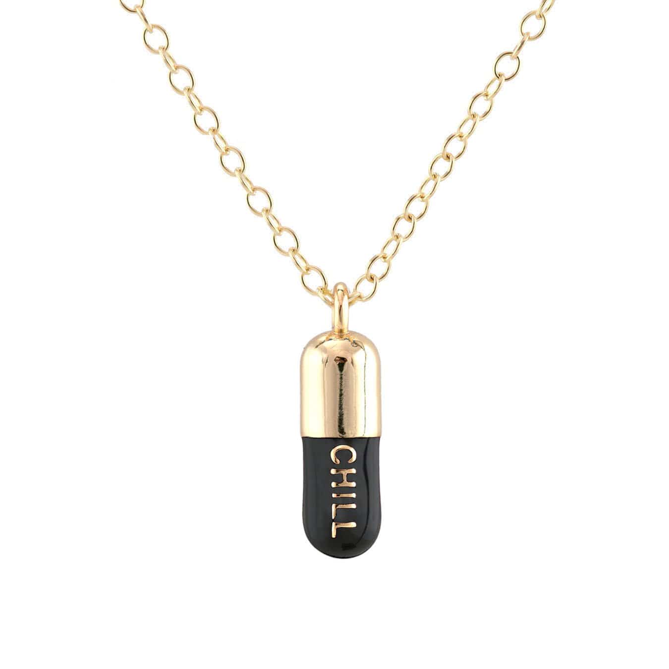 Women’s Gold / Black Chill Pill Enamel Necklace Gold Filled, Black Kris Nations