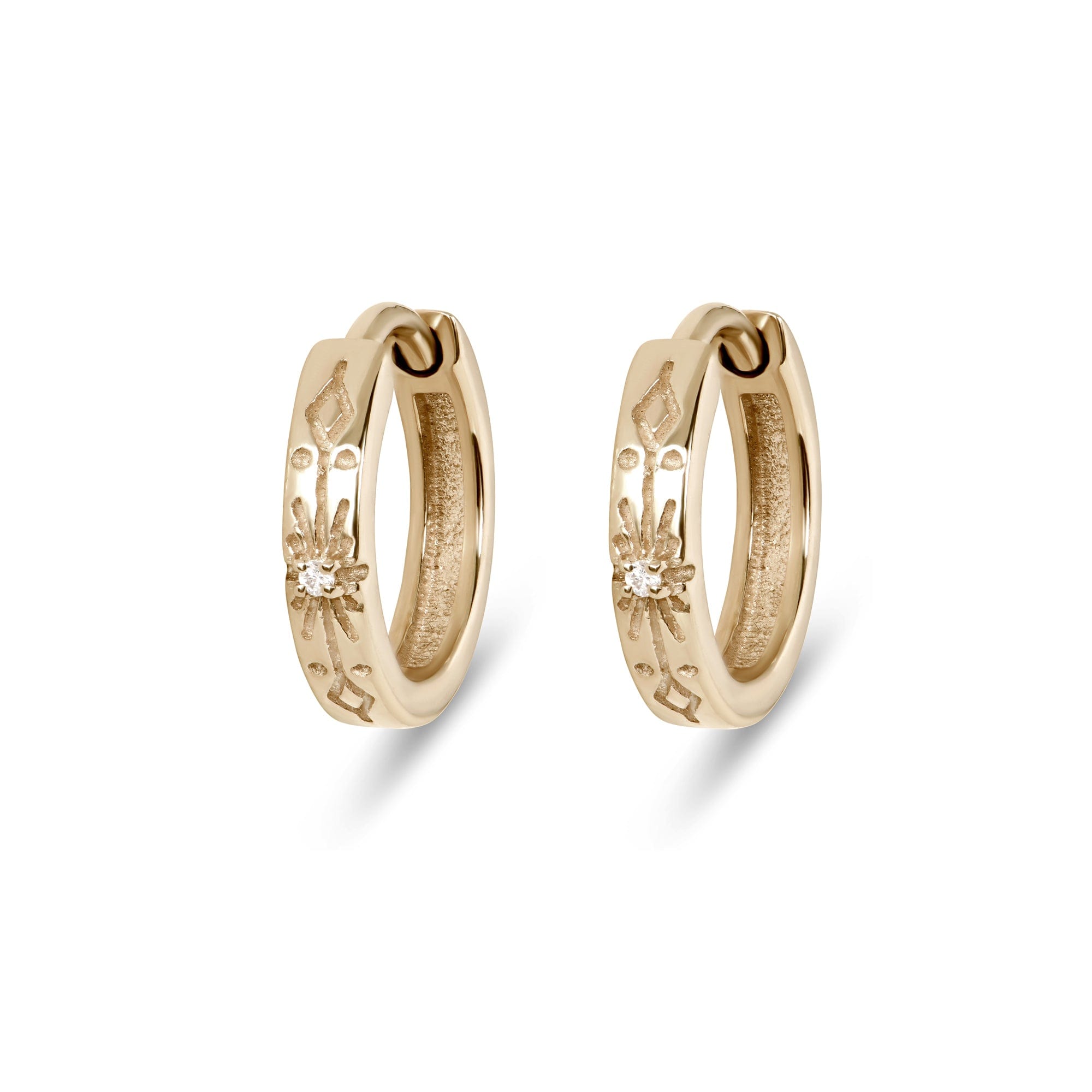 Zohreh Women's Diamond Starburst Huggie Hoop Earring Pair 9k Gold In Gold