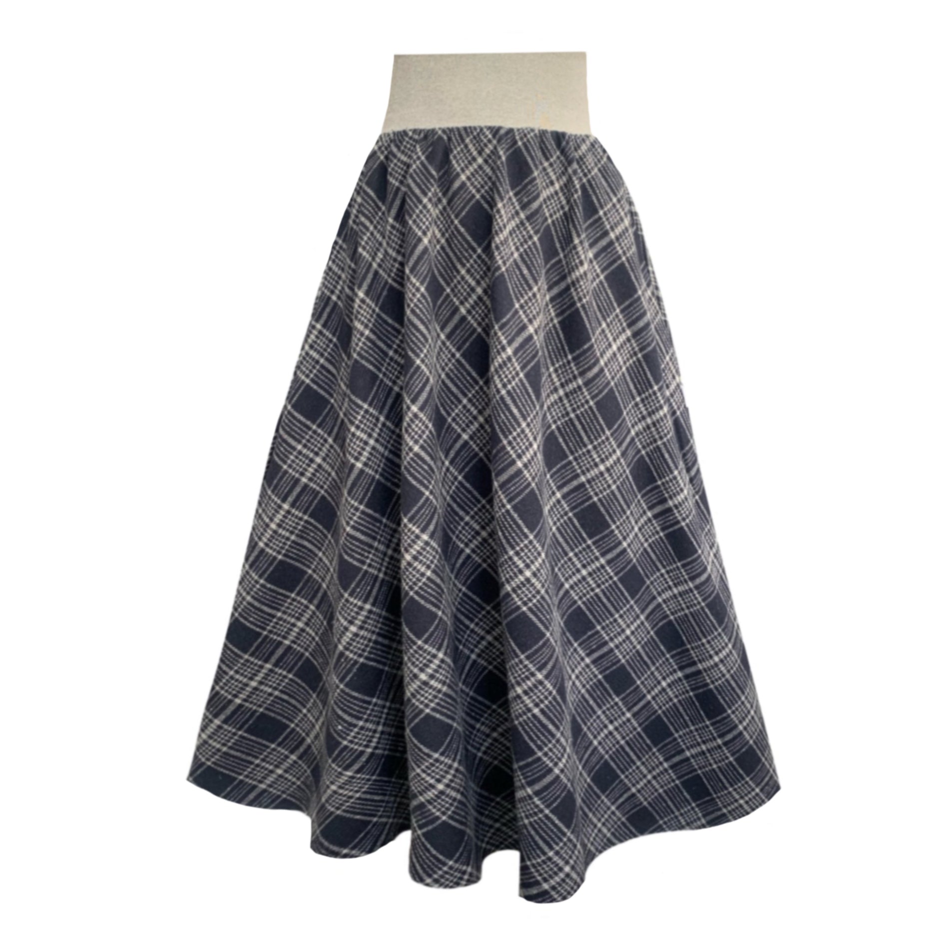 Frock Tales Women's Grey / Blue Bonnie Midi Skirt In Navy Tartan In Grey/blue