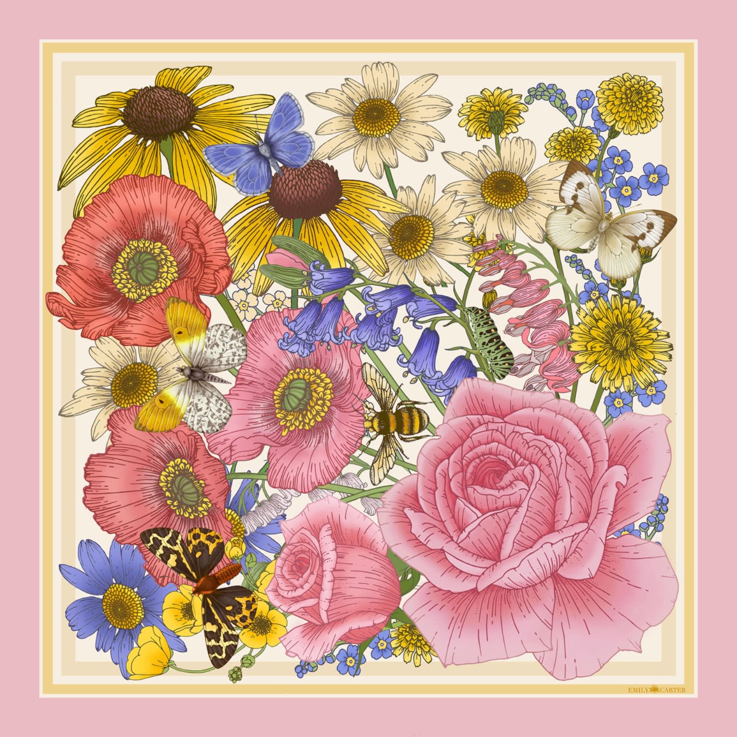 Emily Carter Women's Pink / Blue The Rose & Bluebell Neckerchief In Multi