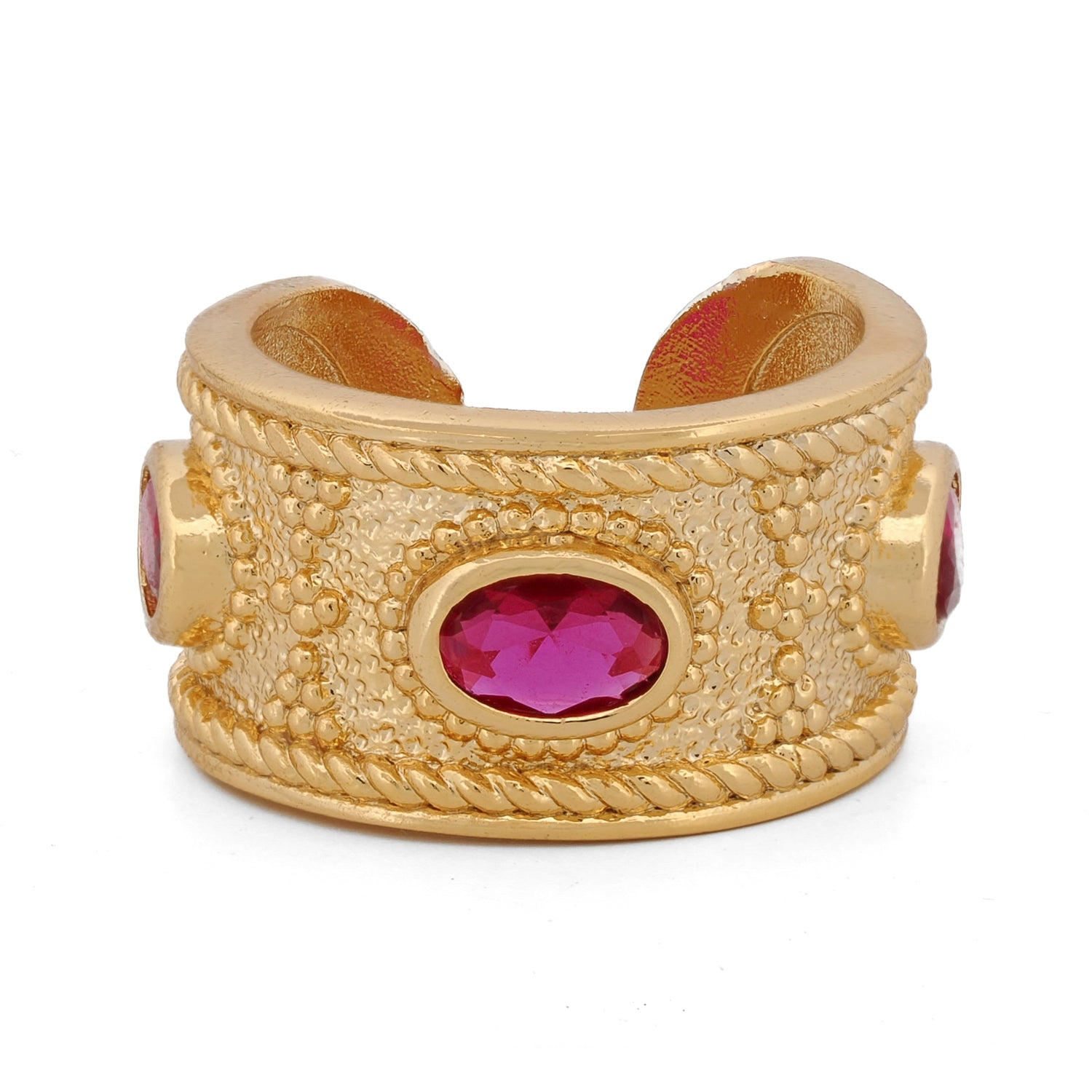 Ebru Jewelry Women's Pink / Red / Gold Queen Cleopatra Ruby Energy Cuff Adjustable Ring - Gold