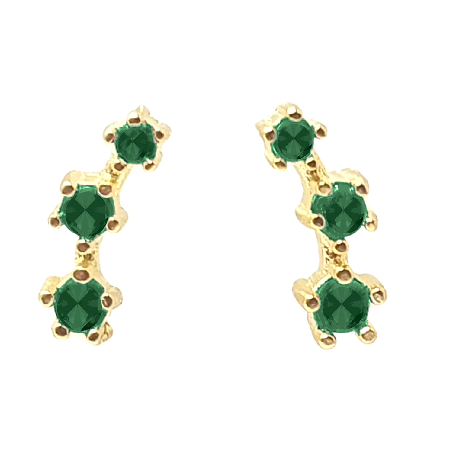 Women's Green / Gold Tiny Emerald May Birthstone Climber Stud Earrings | Harfi