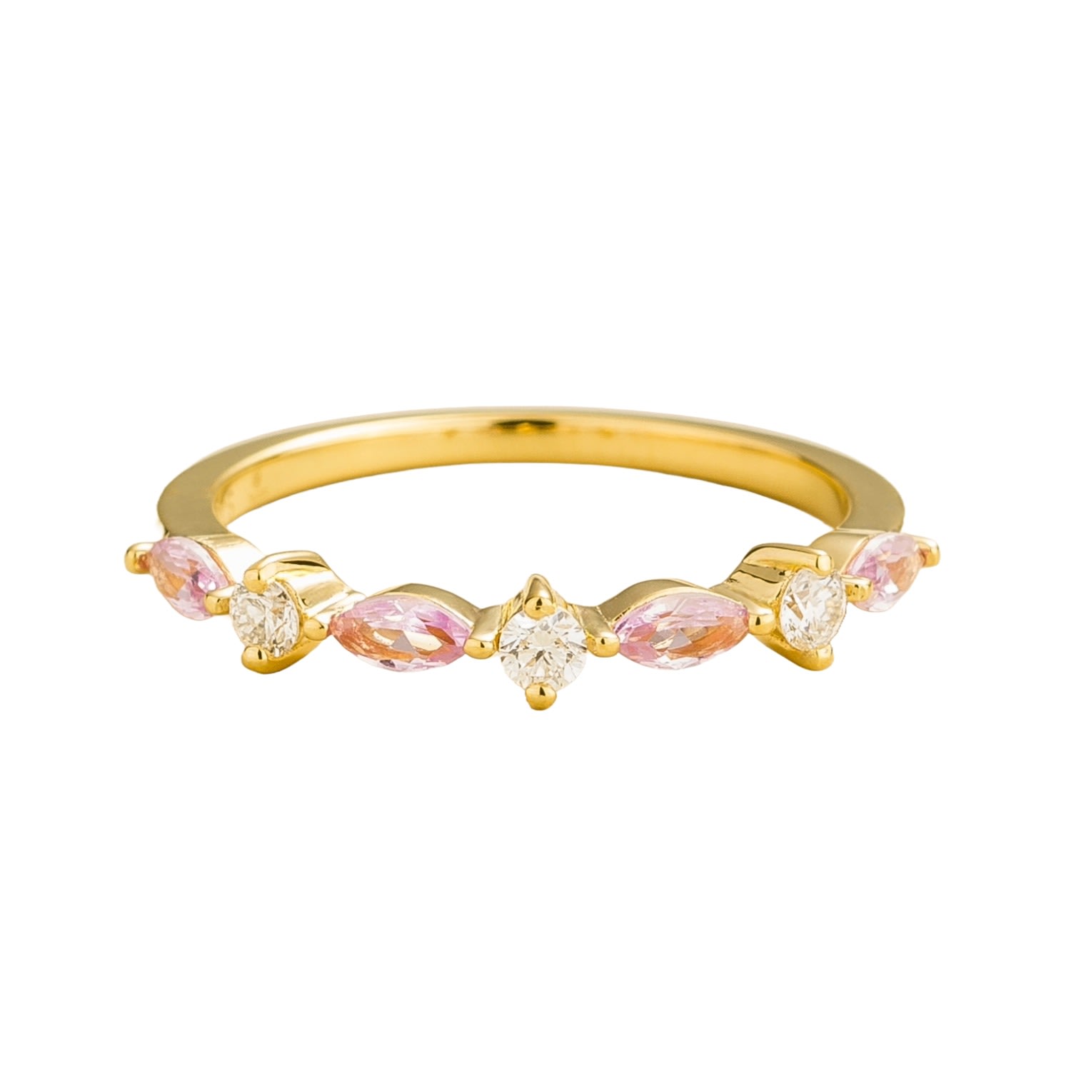 Juvetti Women's Gold / White / Pink Markiz Gold Ring In Pink Sapphire & Diamond In Multi