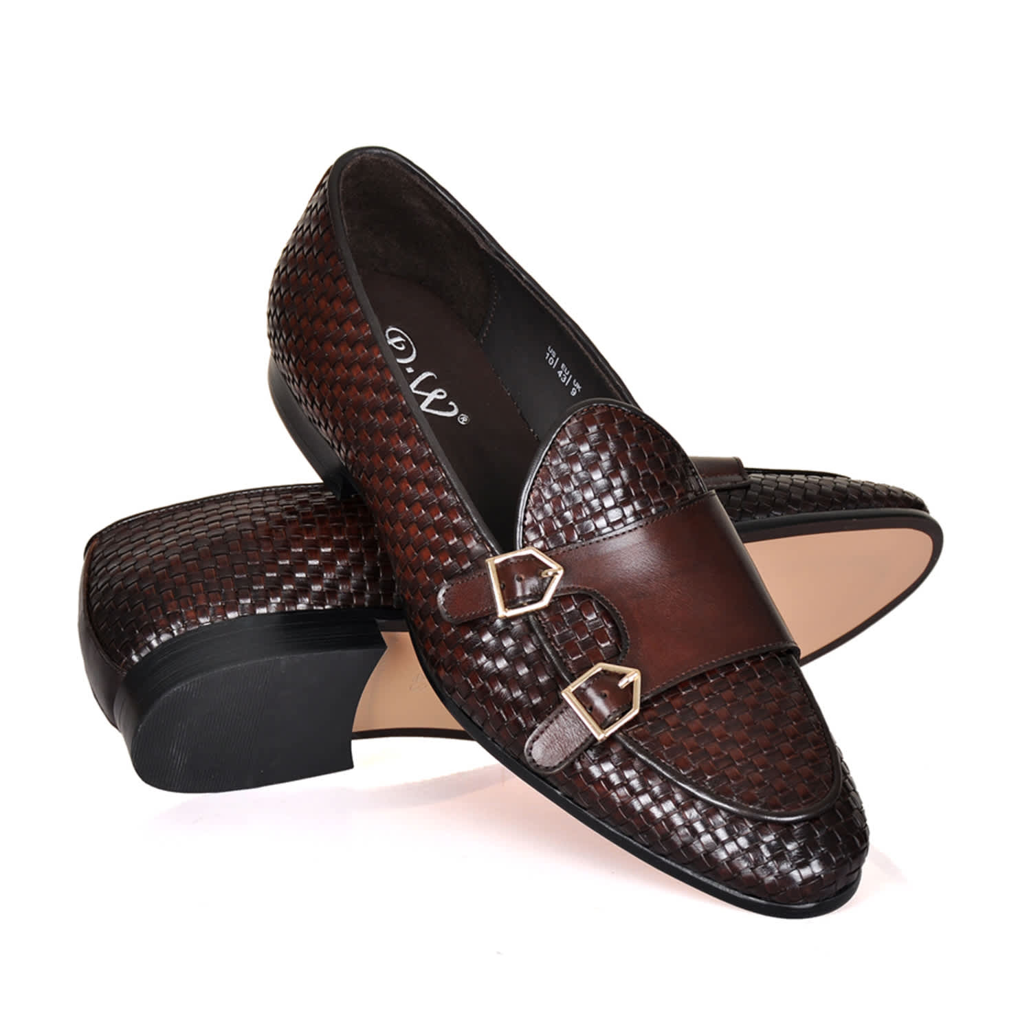 J Lindeberg Double Monk Strap Leather loafers in Brown Monteri Tan Woven Leather Double Monk Strap Loafers | BOJONI main image 3