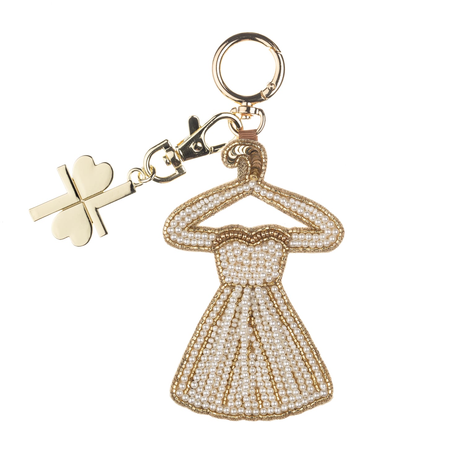 Women's Gold / White Wedding Dress Hand-Beaded Bag Charm | Laines London