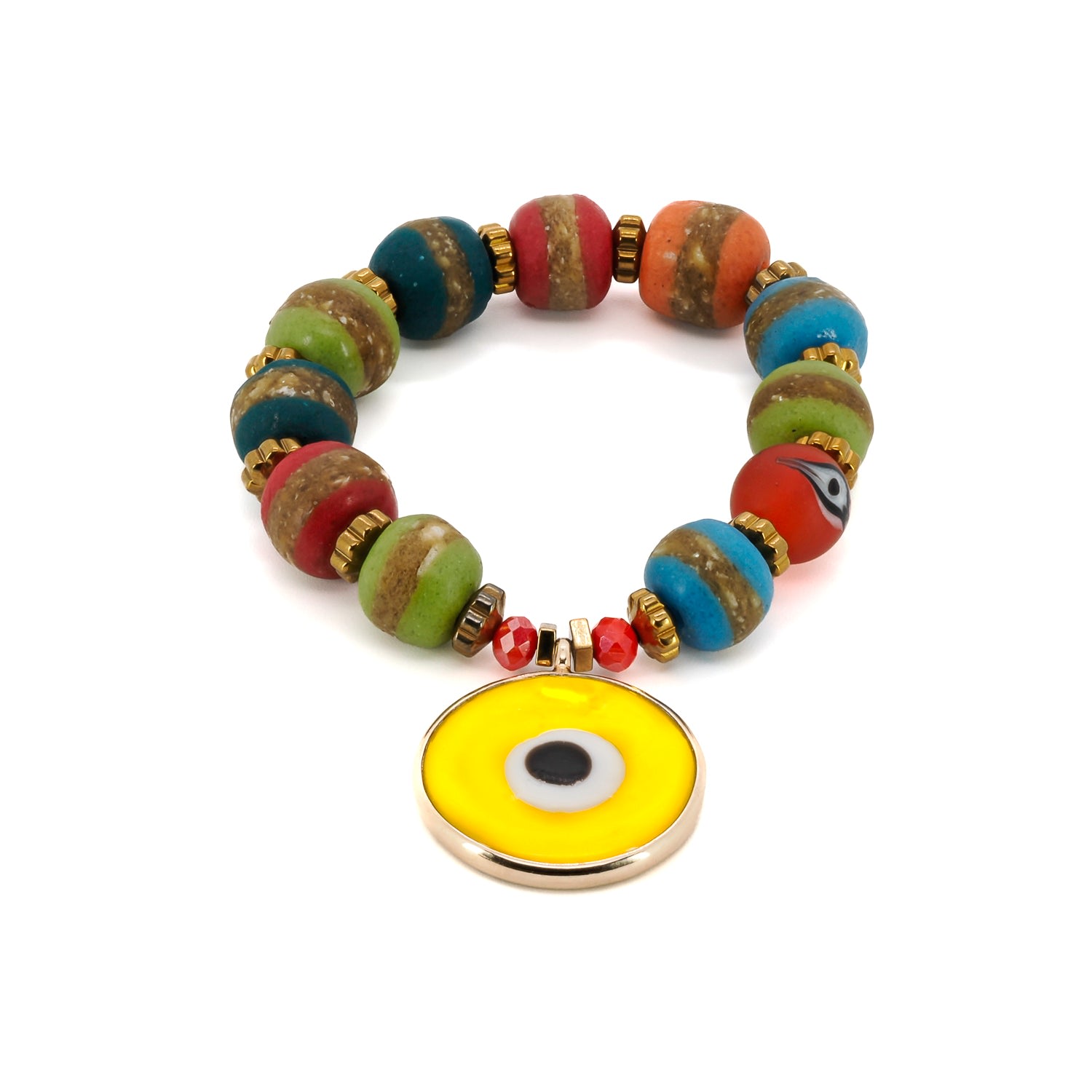 Women’s Yellow / Orange Yellow Evil Eye Multicolor Nepal Beaded Bracelet - Multicolor Ebru Jewelry